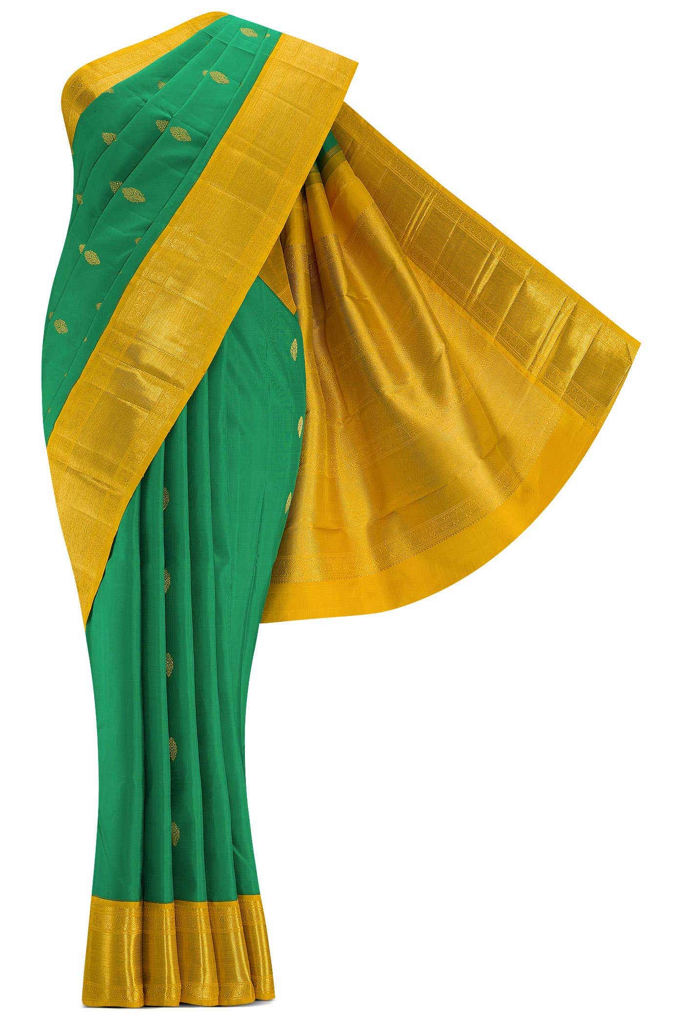 Pure Silk Pure Zari Green Dual Tone Kanjivaram Saree