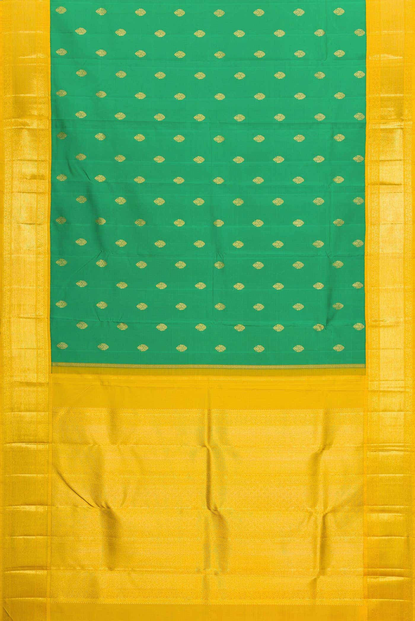 Pure Silk Pure Zari Green Dual Tone Kanjivaram Saree - Image 4