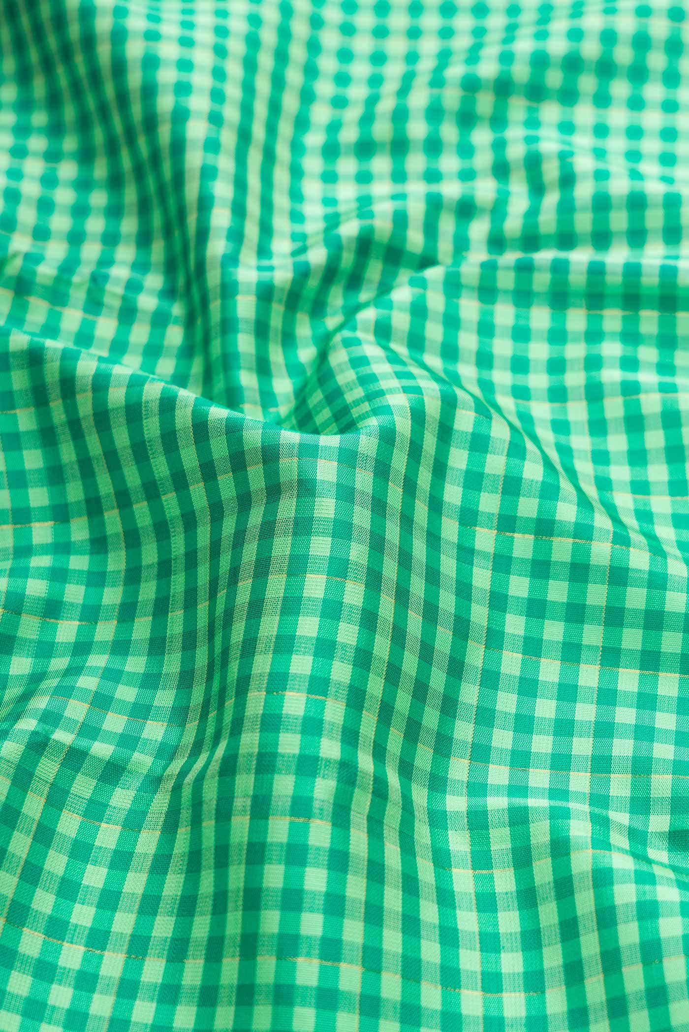 Pure Silk Pure Zari Green Dual Tone Kanjivaram Saree - Image 3