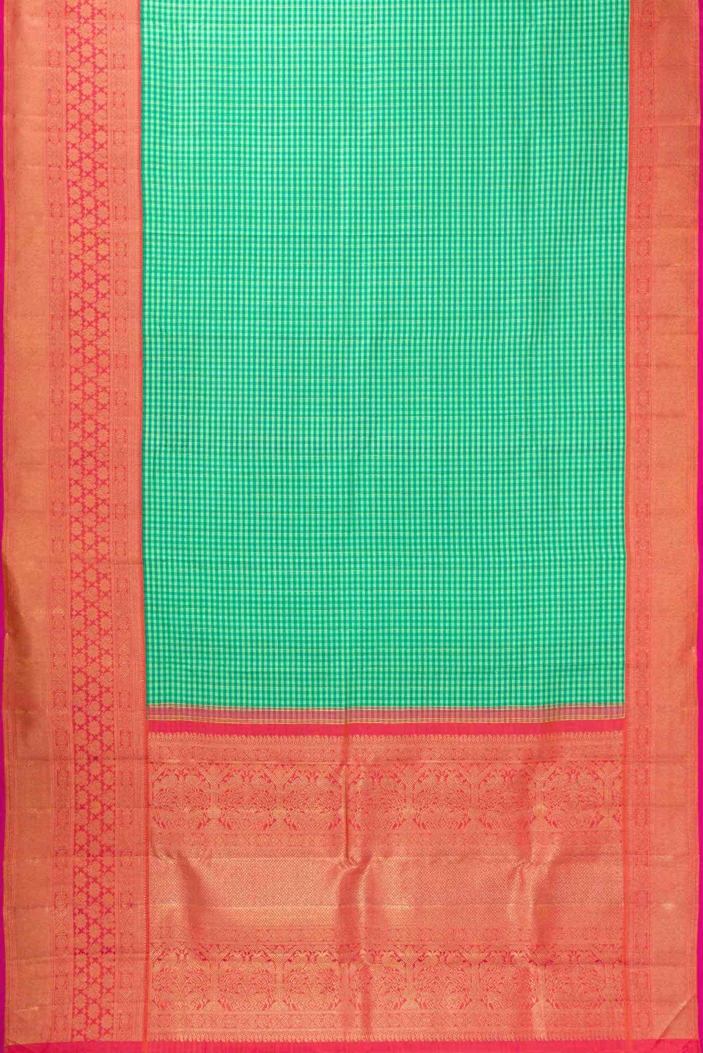 Pure Silk Pure Zari Green Dual Tone Kanjivaram Saree - Image 4