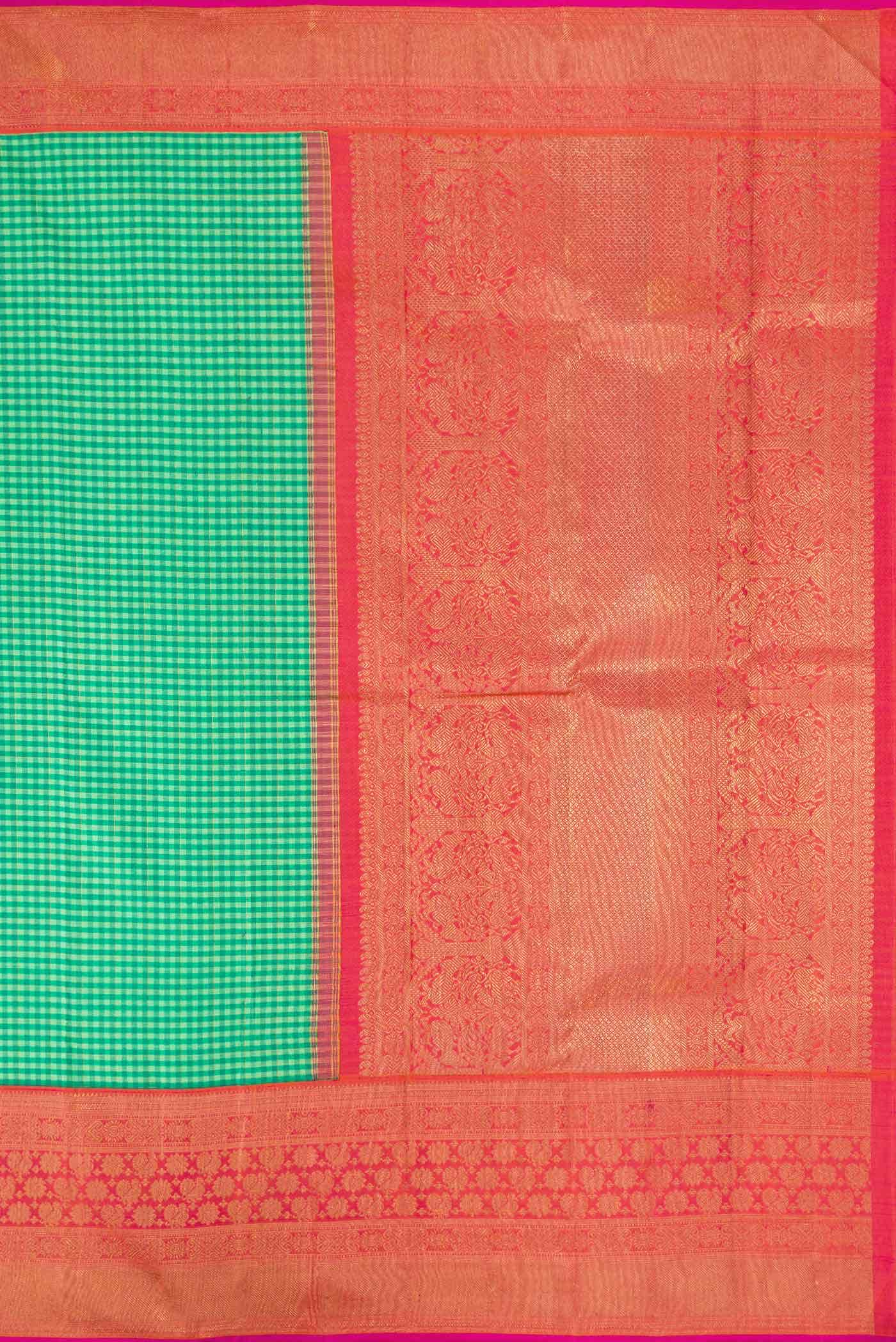 Pure Silk Pure Zari Green Dual Tone Kanjivaram Saree - Image 5