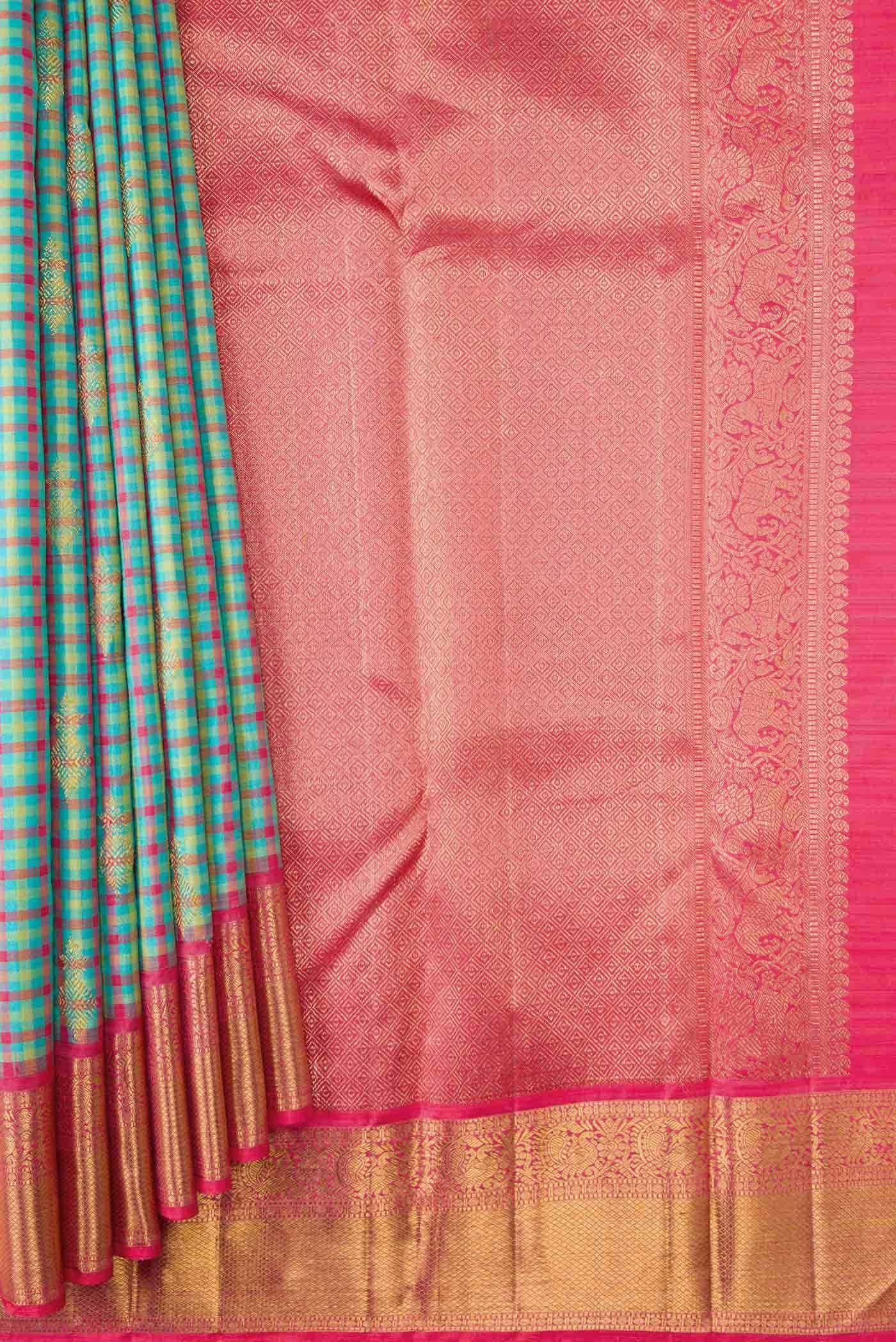 Light Blue Kanchipuram Silk Saree - Image 2