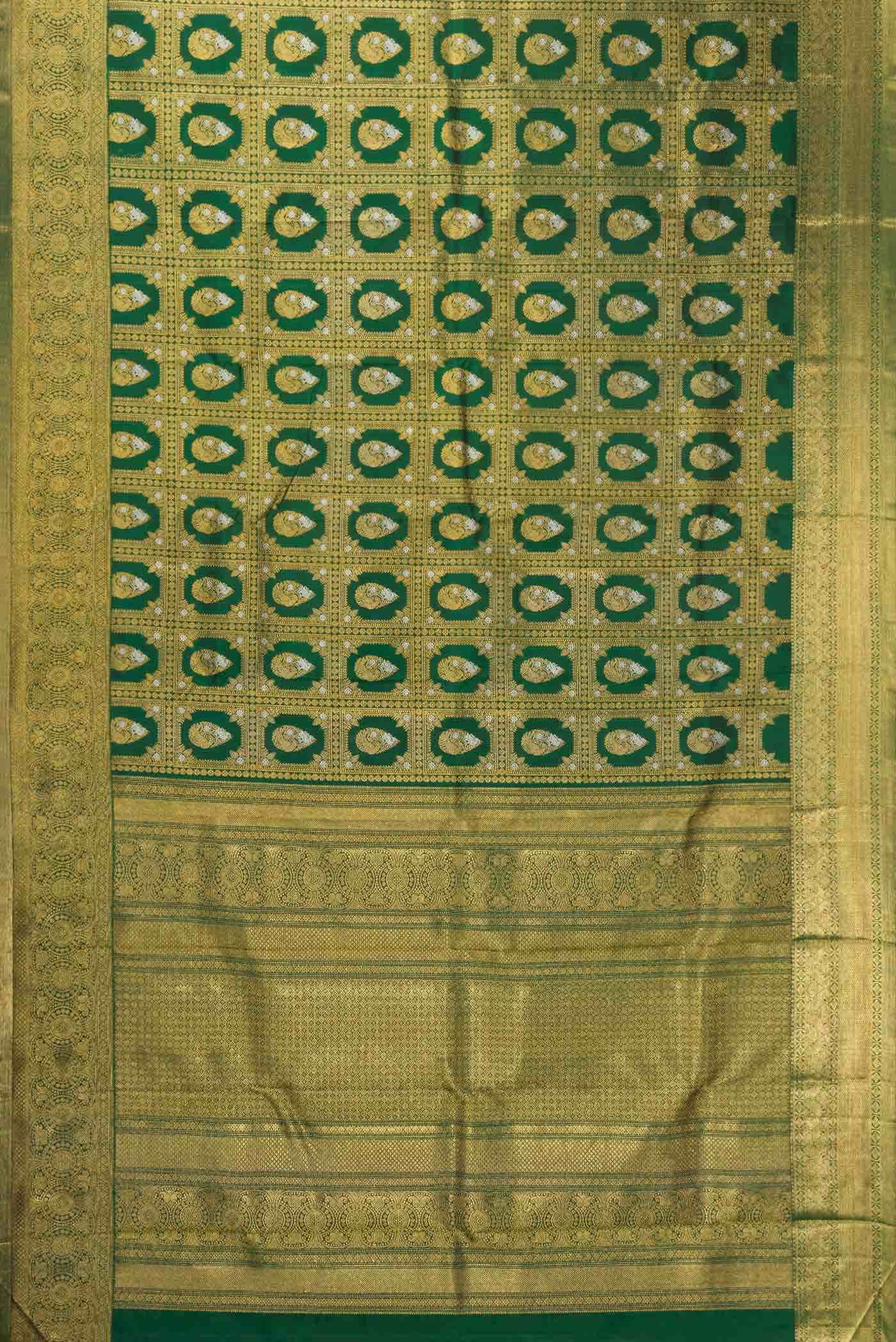 Pure Silk Pure Zari Green Dual Tone Kanjivaram Saree - Image 4