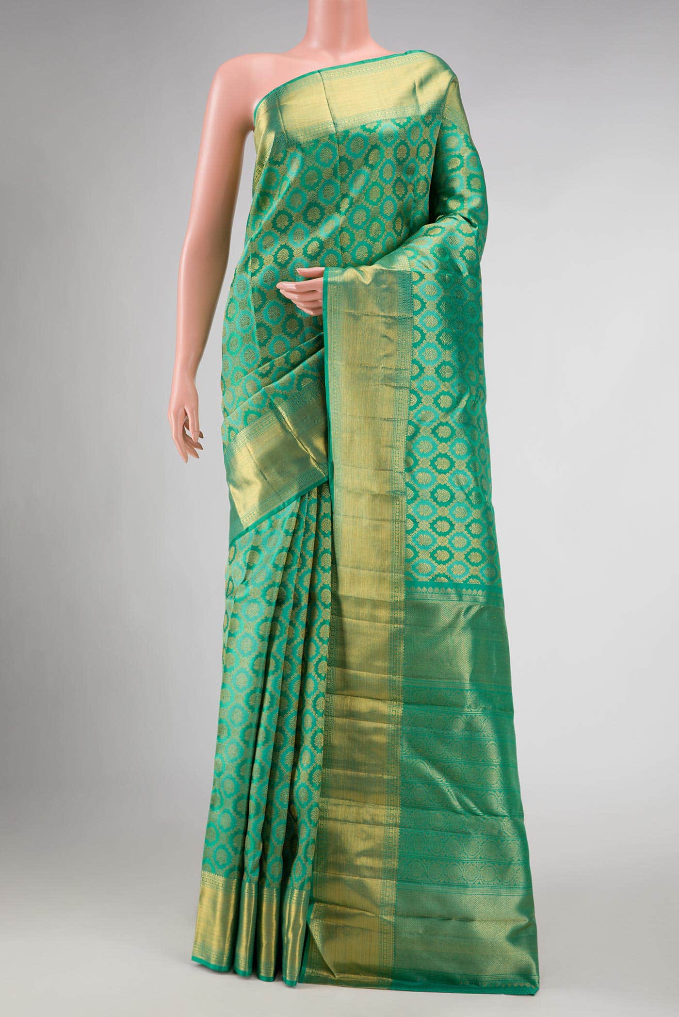 Pure Silk Pure Zari Green Dual Tone Kanjivaram Saree