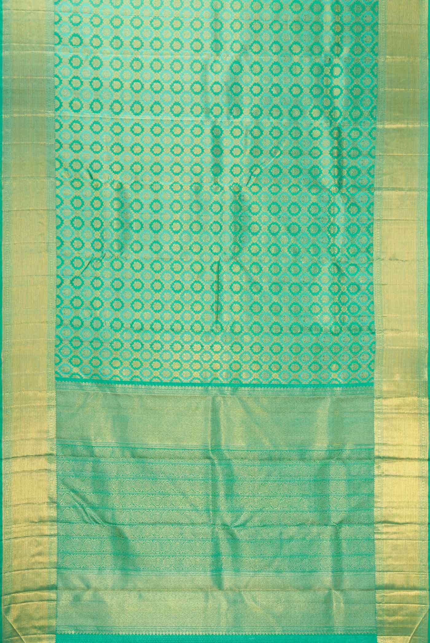 Pure Silk Pure Zari Green Dual Tone Kanjivaram Saree - Image 4