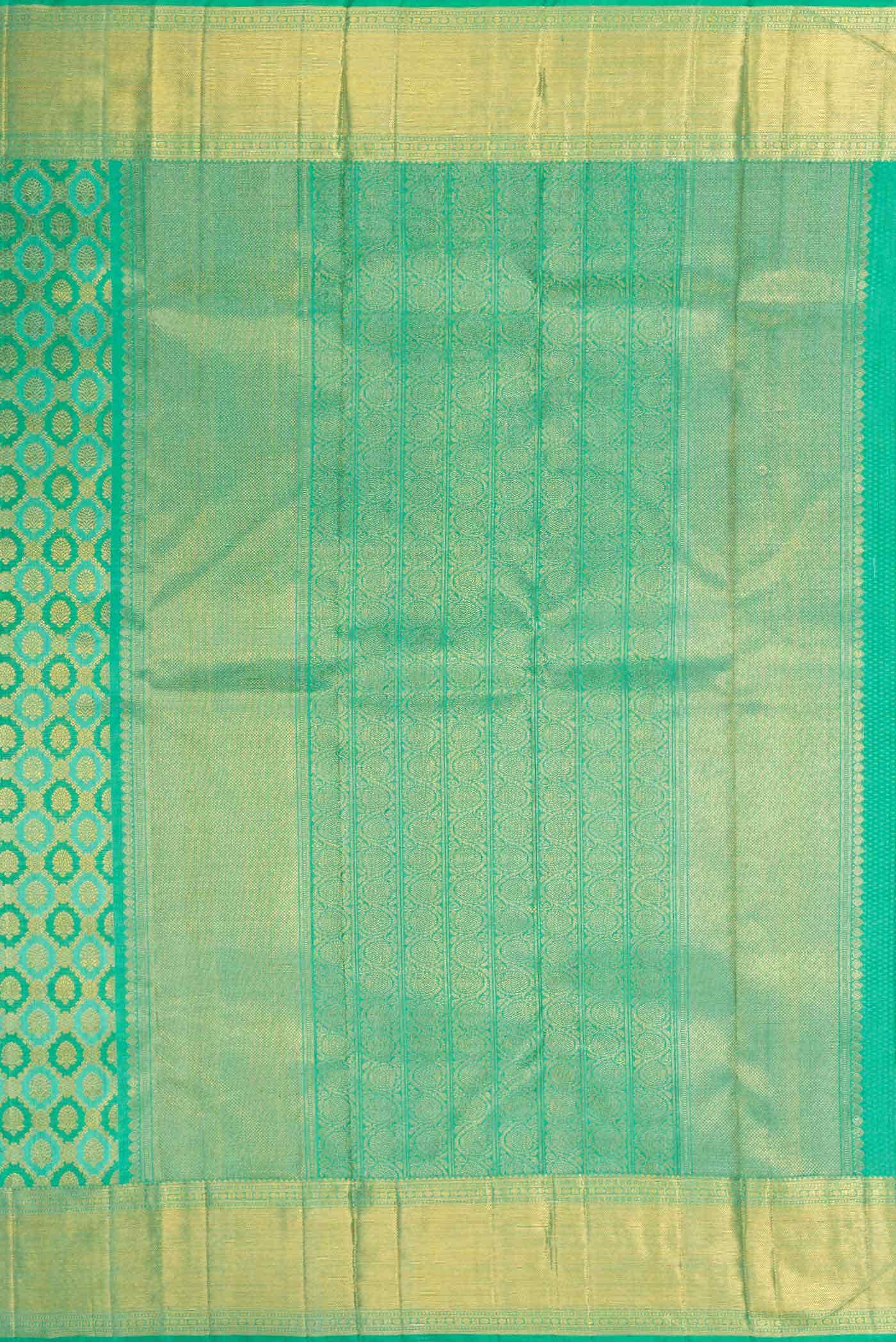 Pure Silk Pure Zari Green Dual Tone Kanjivaram Saree - Image 5