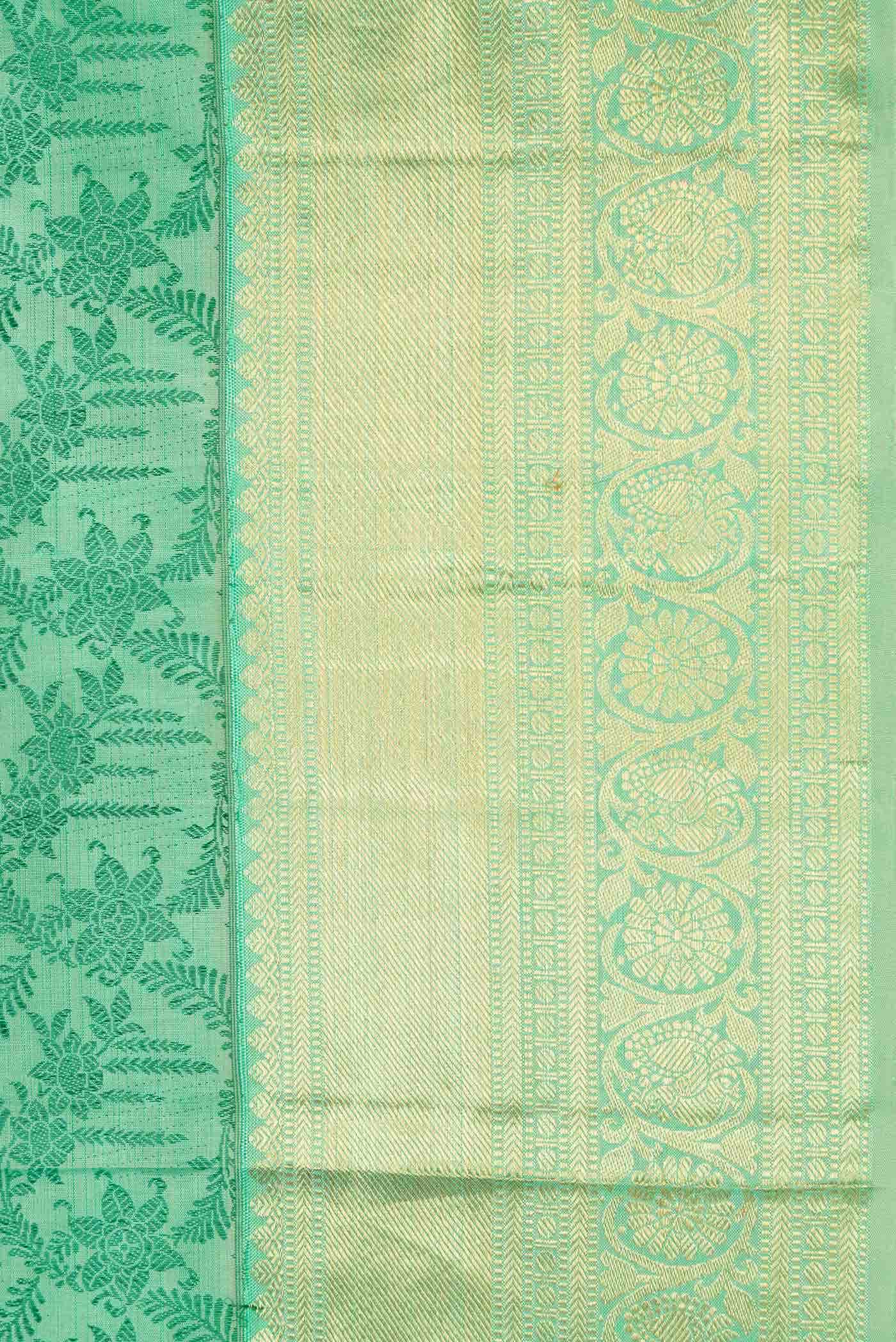 Pure Silk Pure Zari Green Dual Tone Kanchipuram Saree - Image 6