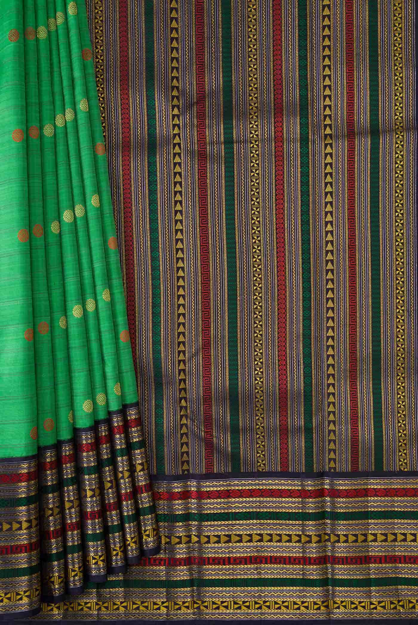 Pure Silk Pure Zari Green Dual Tone Kanchipuram Saree - Image 2