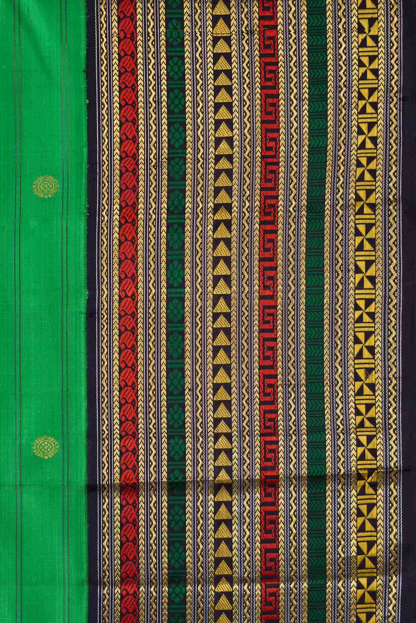 Pure Silk Pure Zari Green Dual Tone Kanchipuram Saree - Image 6