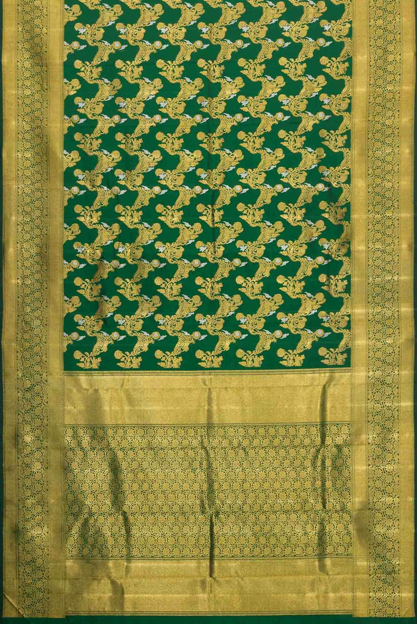 Pure Silk Pure Zari Green Dual Tone Kanjivaram Saree - Image 4