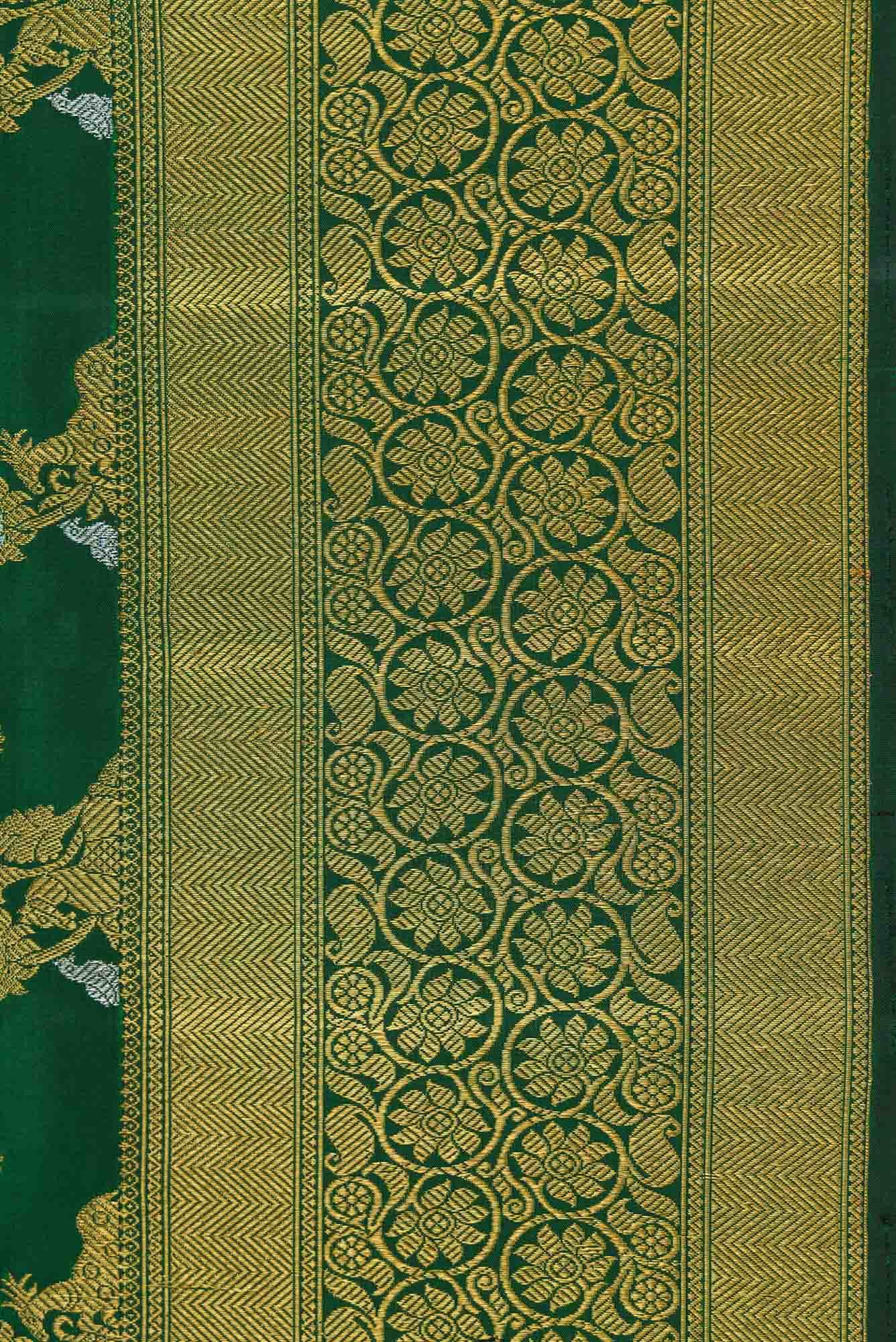 Pure Silk Pure Zari Green Dual Tone Kanjivaram Saree - Image 5