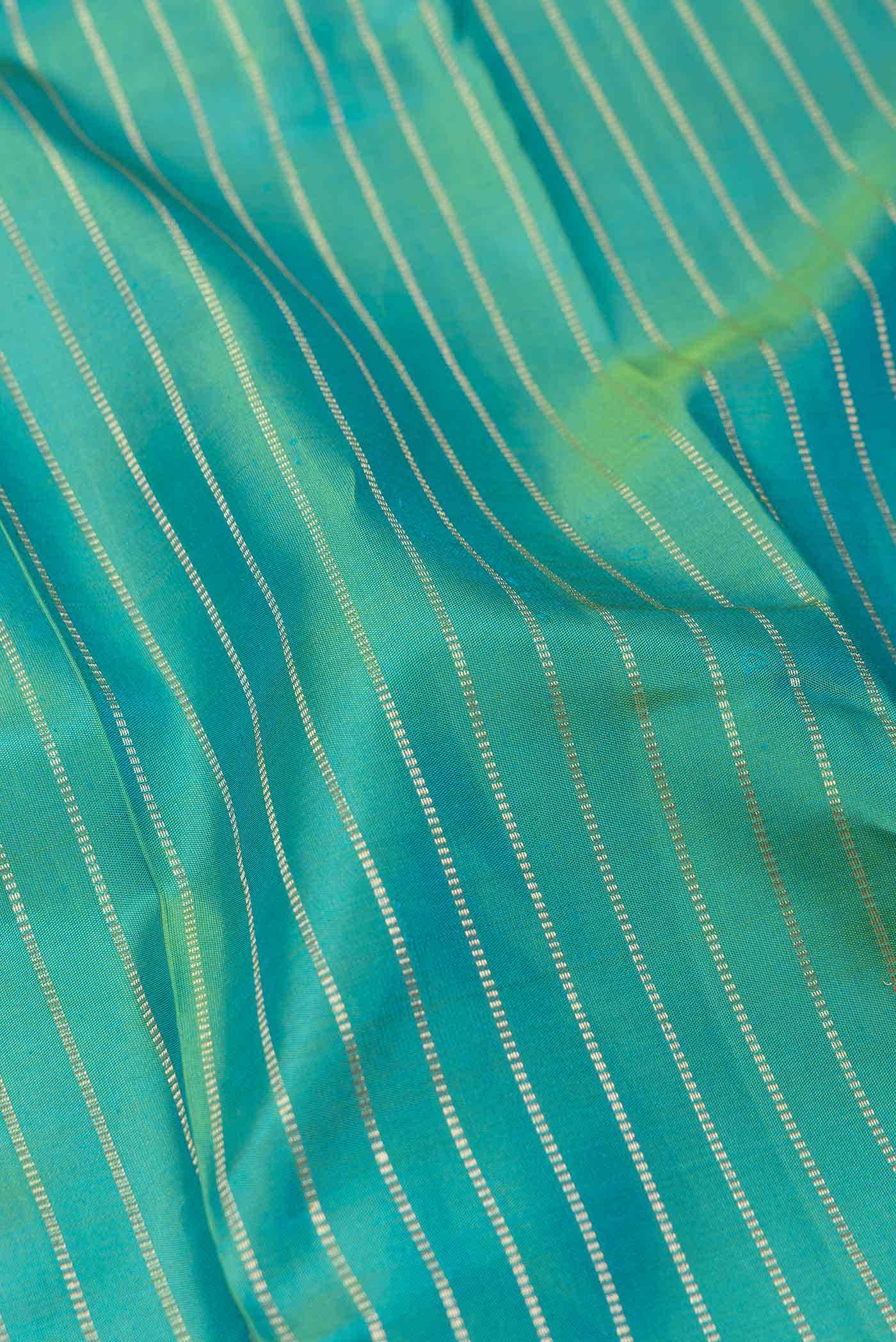 Pure Silk Pure Zari Blue with Green Color Kanchipuram Saree - Image 3