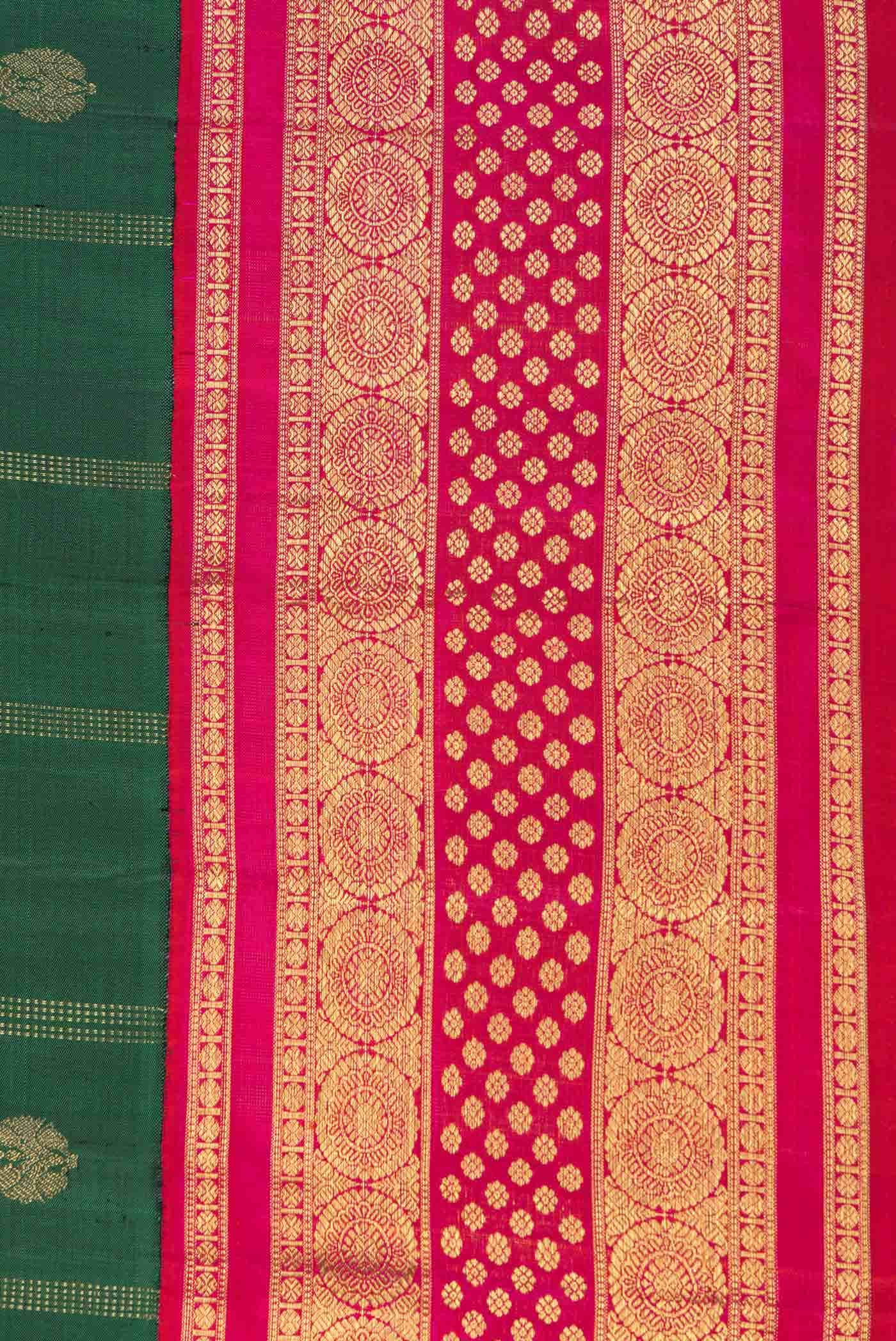 Pure Silk Pure Zari Green Dual Tone Kanjivaram Saree - Image 6