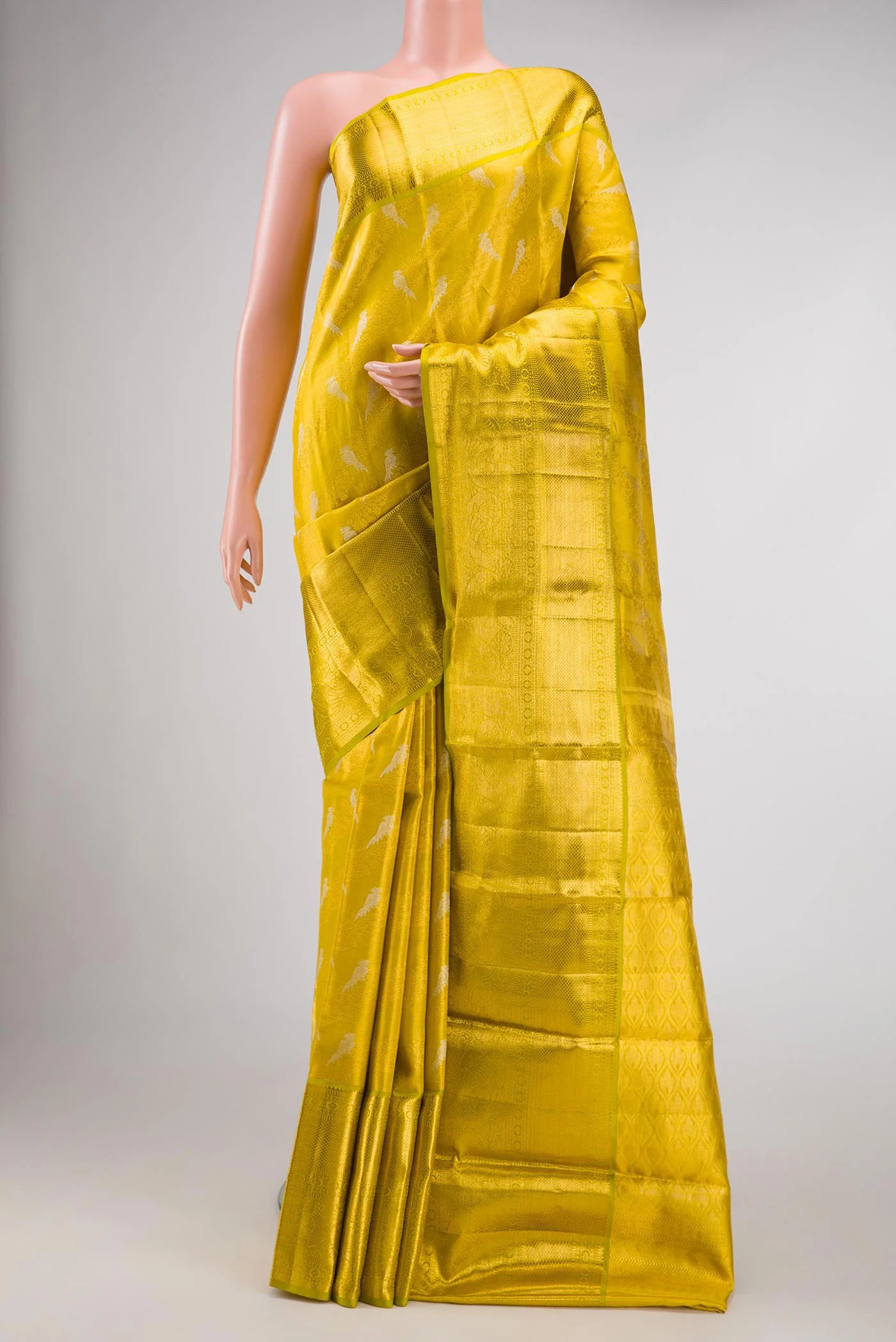 Yellow with Green Color Kanchipuram Tissue Silk Saree