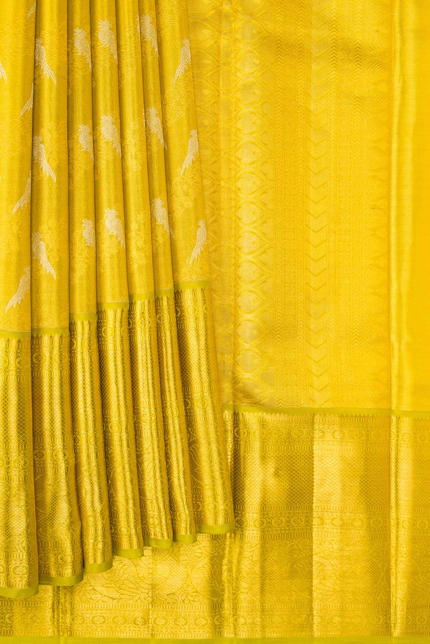 Yellow with Green Color Kanchipuram Tissue Silk Saree - Image 4