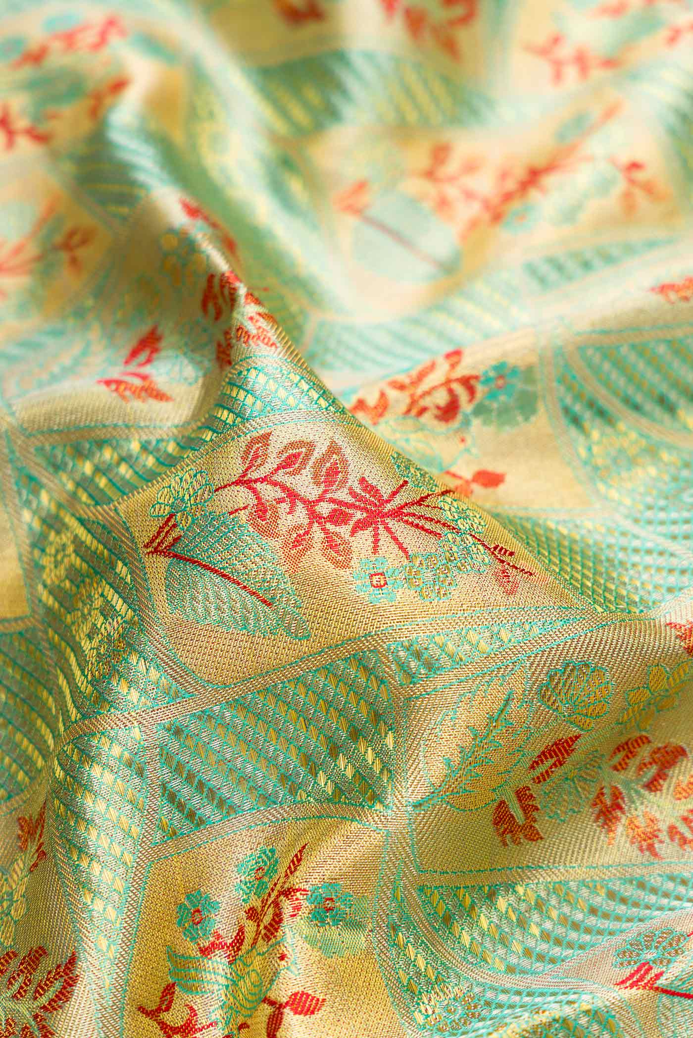 Sea Green with Gold Color Kanchipuram Tissue Silk Saree - Image 2