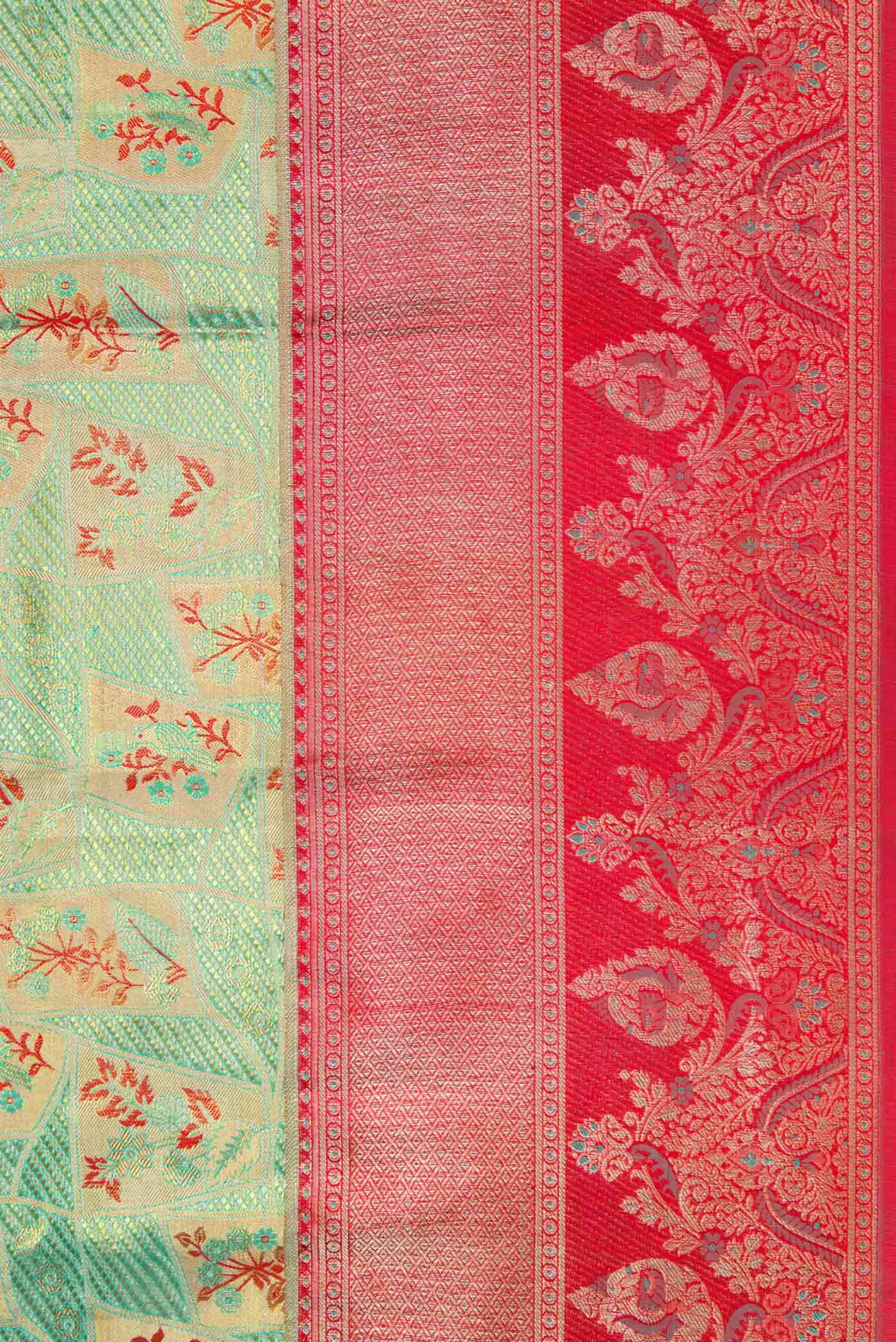 Sea Green with Gold Color Kanchipuram Tissue Silk Saree - Image 3