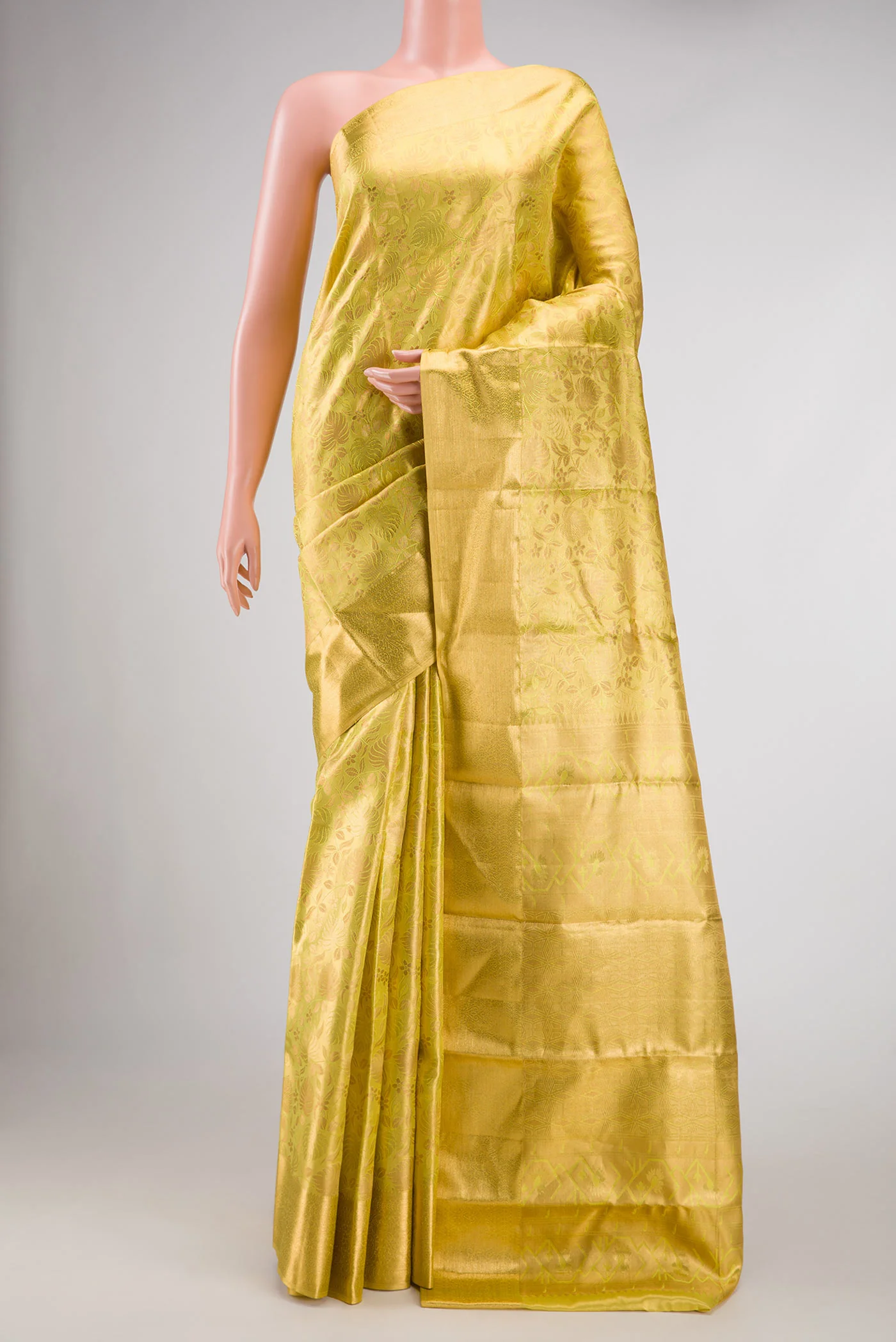 Lemon Yellow with Gold Color Kanchipuram Tissue Silk Saree