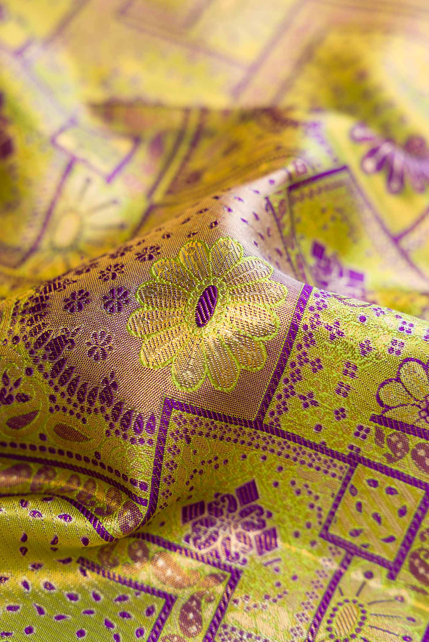 Green and Violet Color Kanchipuram Tissue Silk Saree - Image 2