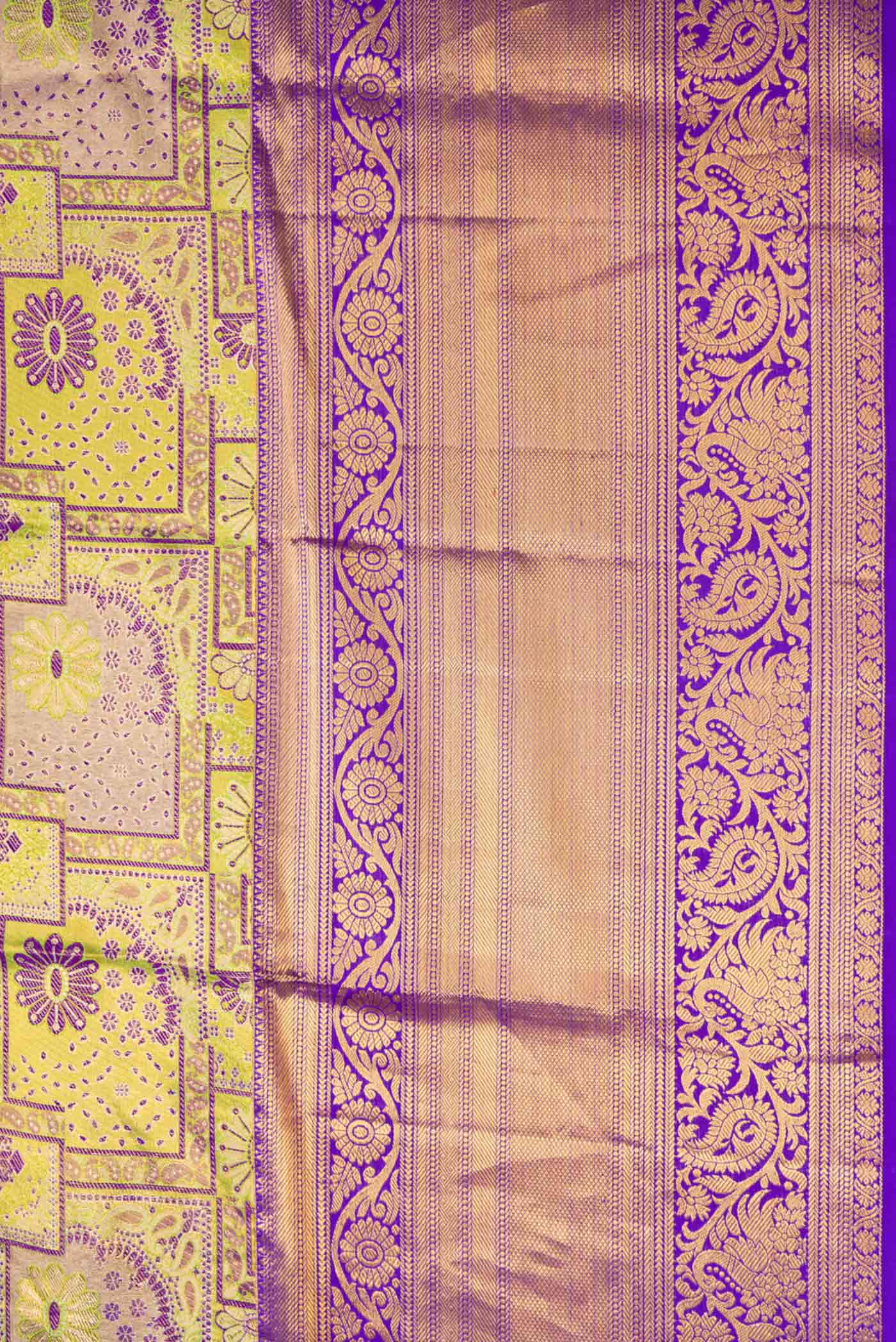 Green and Violet Color Kanchipuram Tissue Silk Saree - Image 3