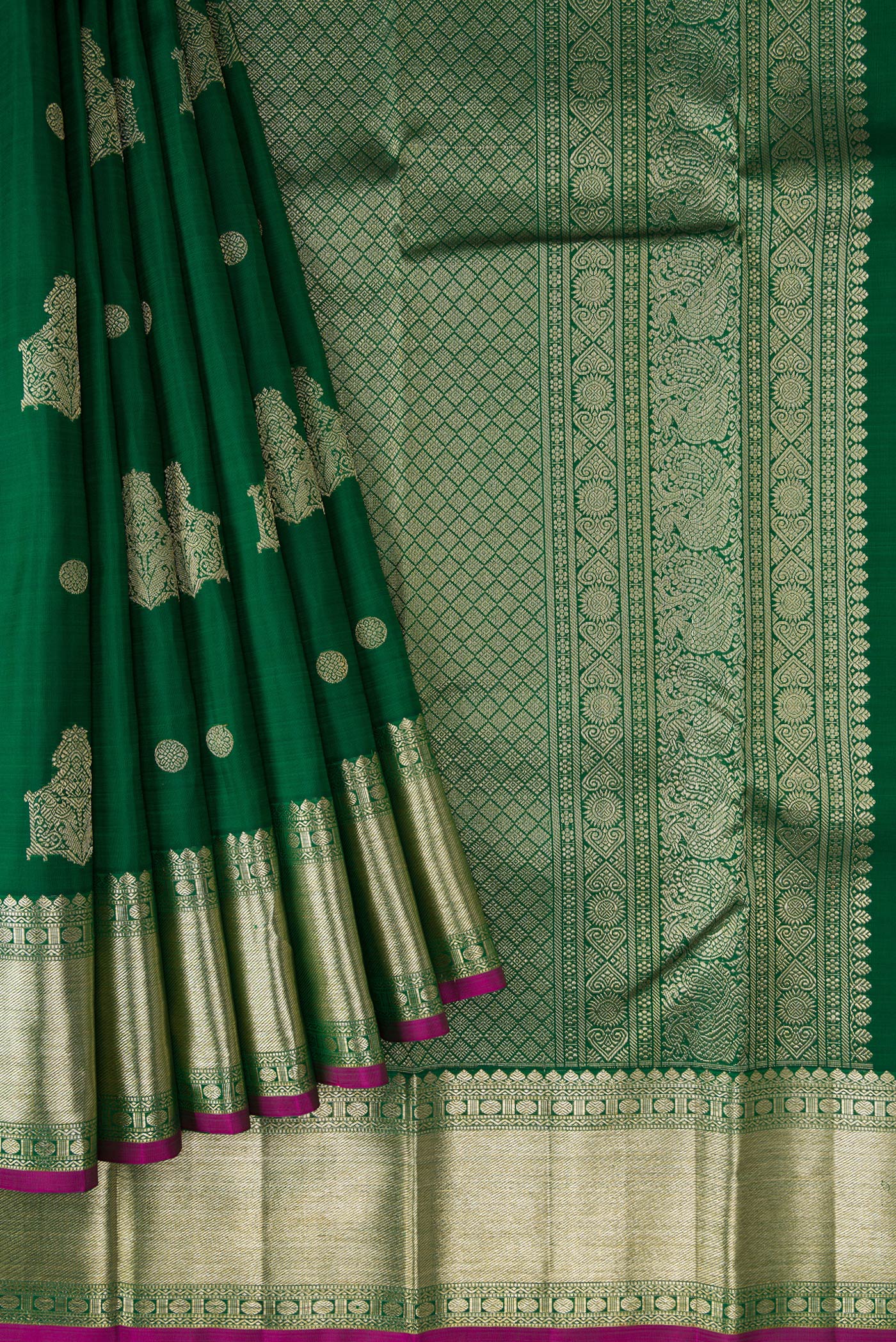 Bottle Green Kanjivaram Silk Saree - Image 4