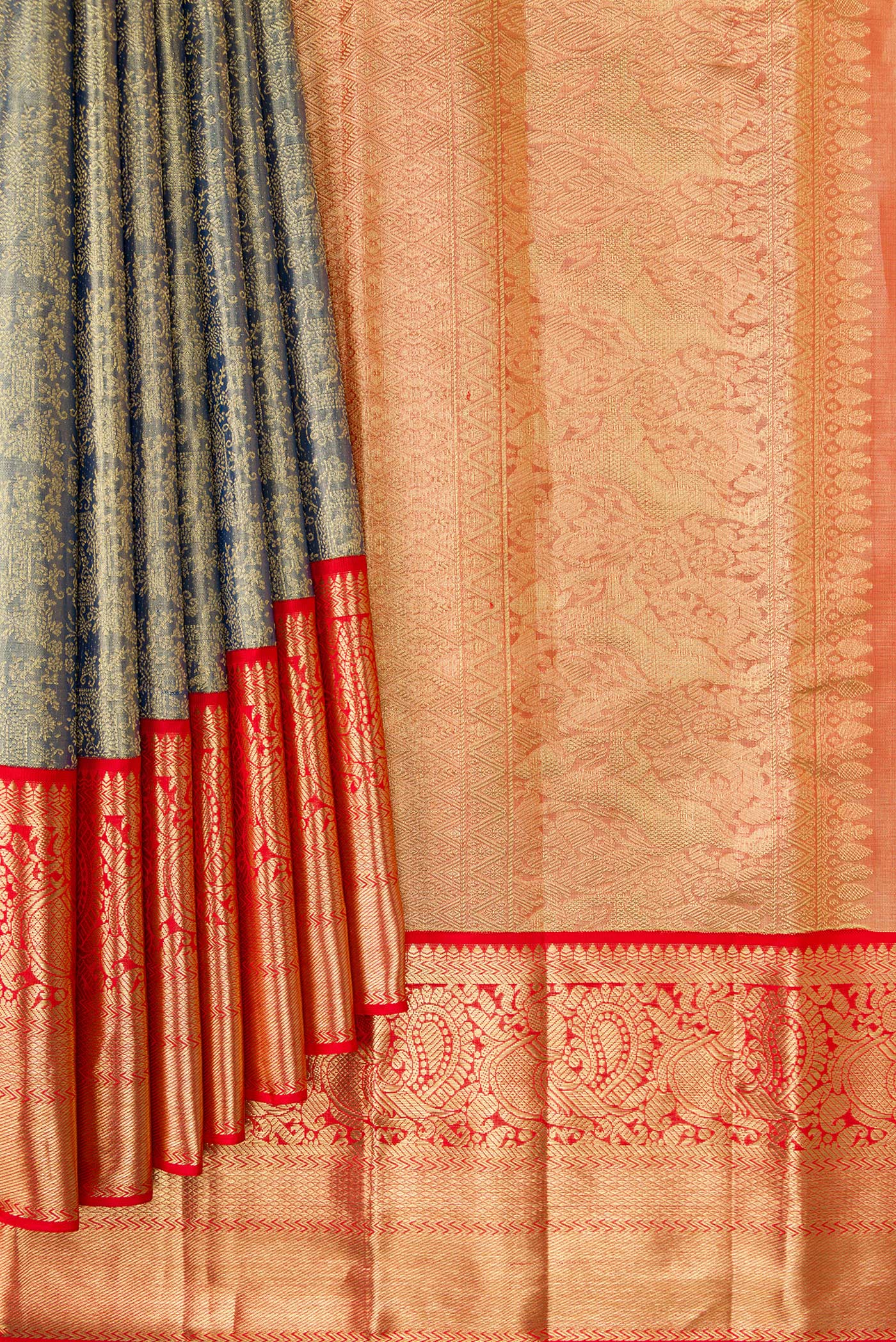 Navy Blue with Gold Color Kanjivaram Tissue Silk Saree - Image 4