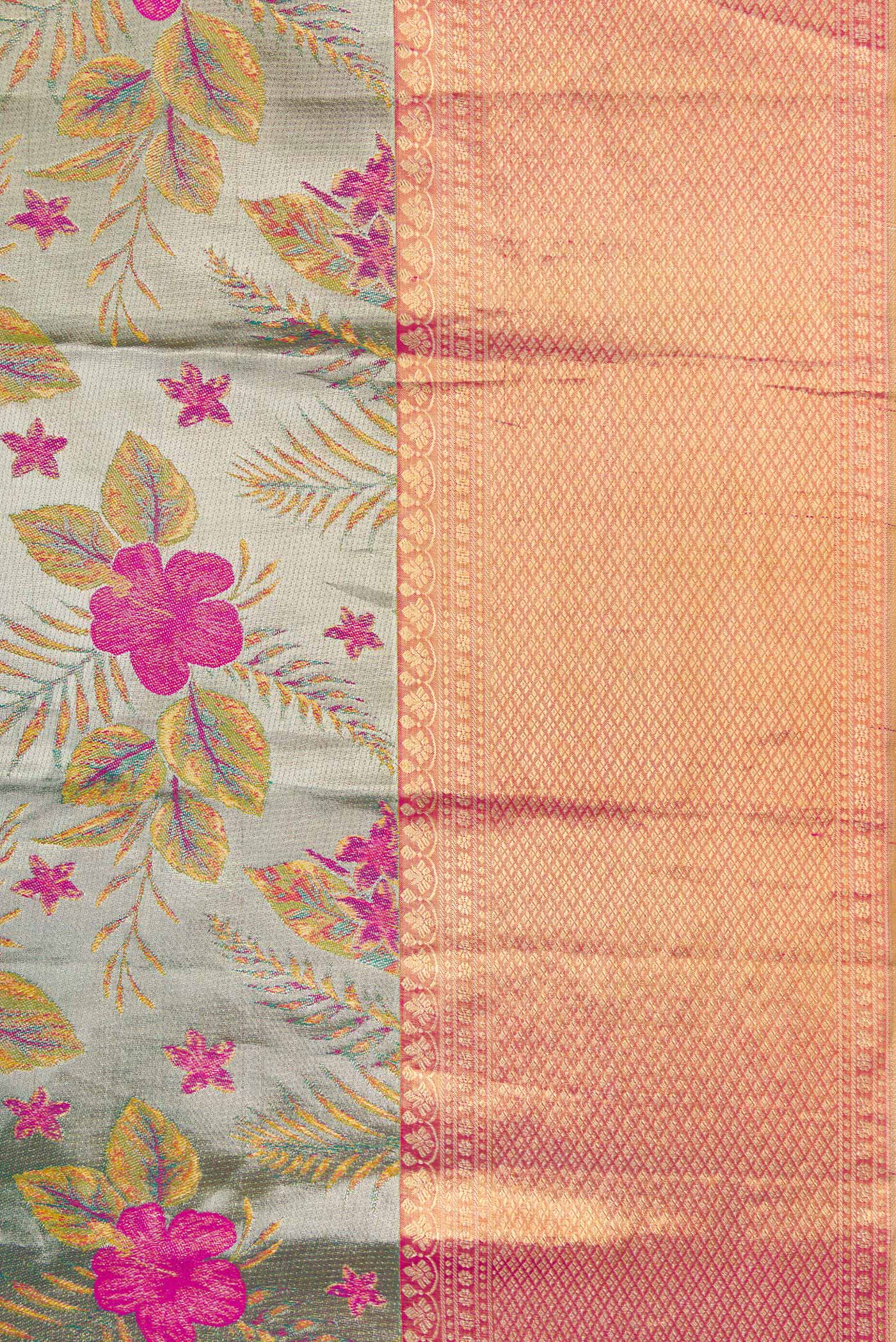 Grey Dual Tone Kanjivaram Tissue Silk Saree - Image 3