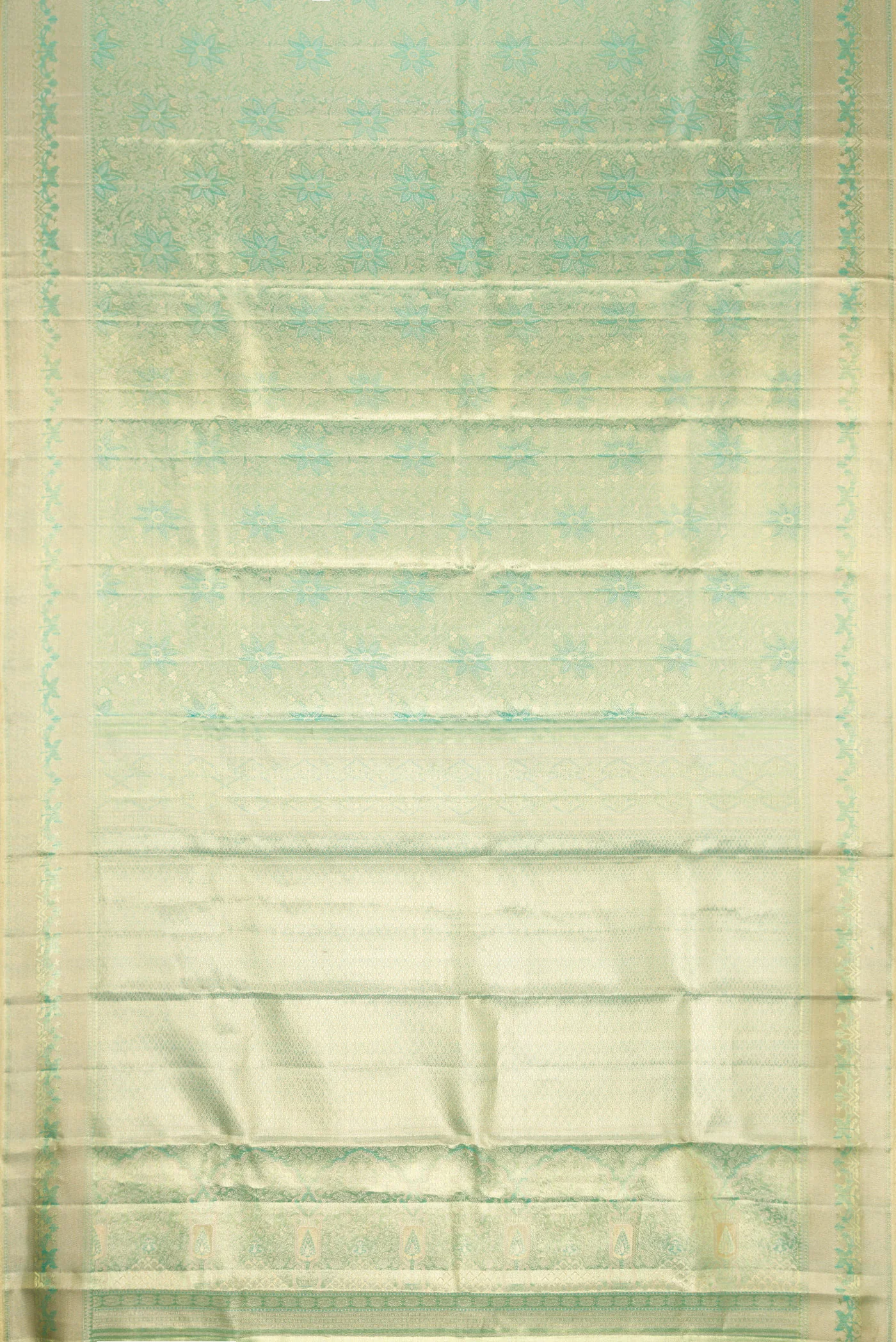 Sea Green with Gold Color Kanjivaram Tissue Silk Saree - Image 6