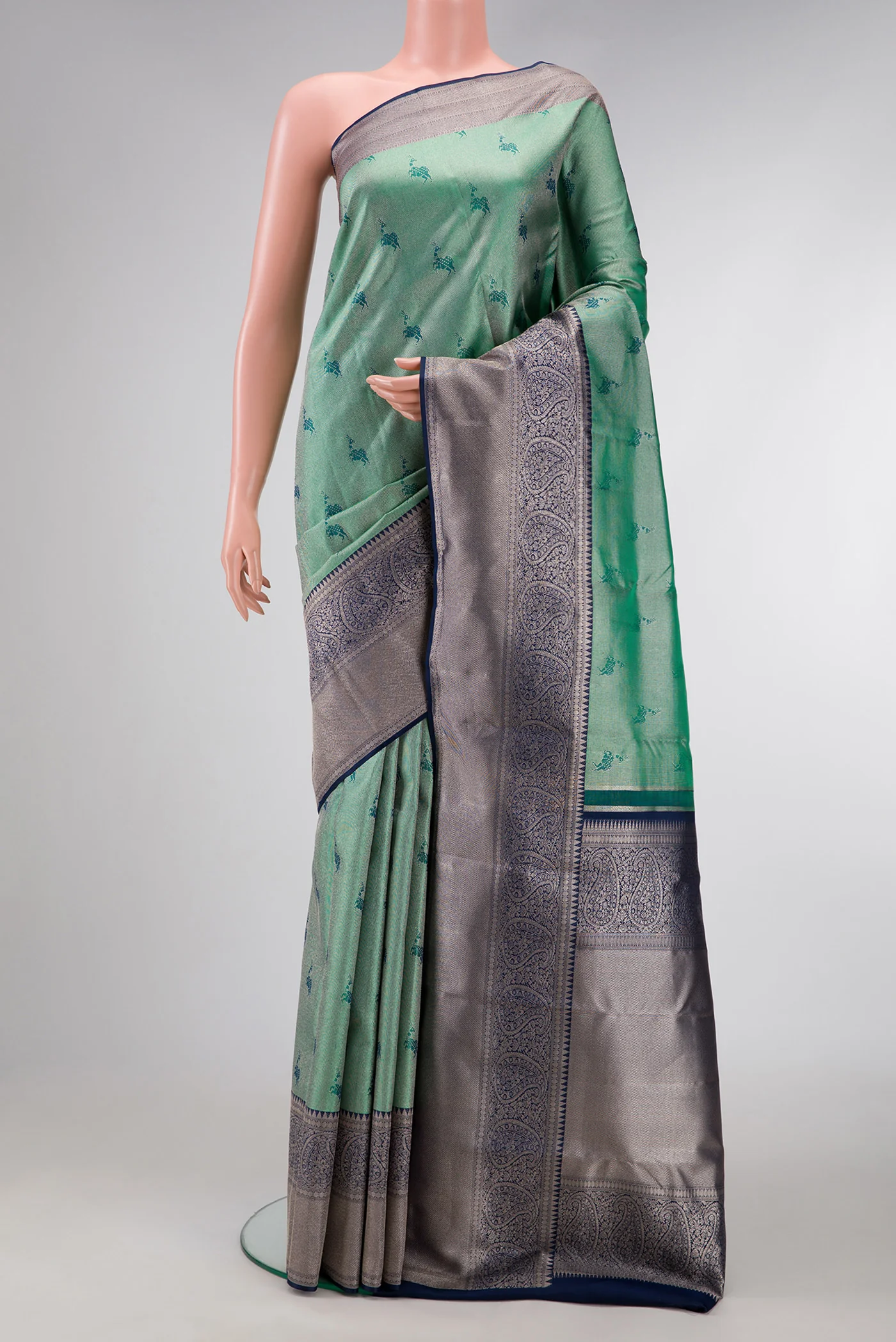 Green with Blue Color Kanjivaram Tissue Silk Saree