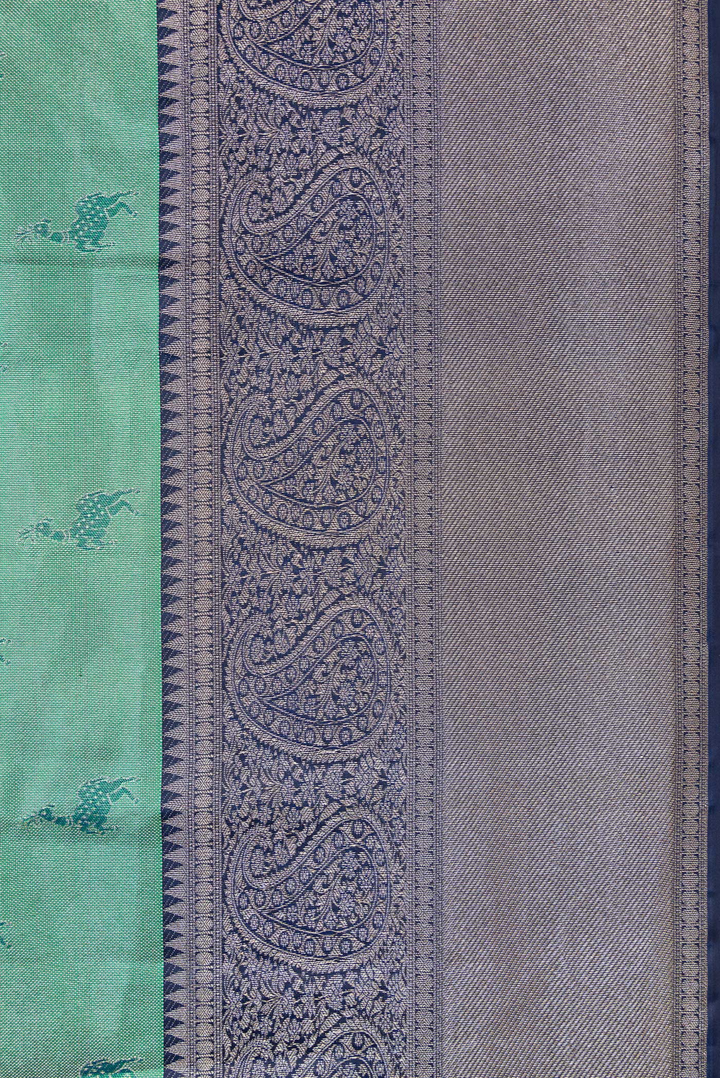 Green with Blue Color Kanjivaram Tissue Silk Saree - Image 3