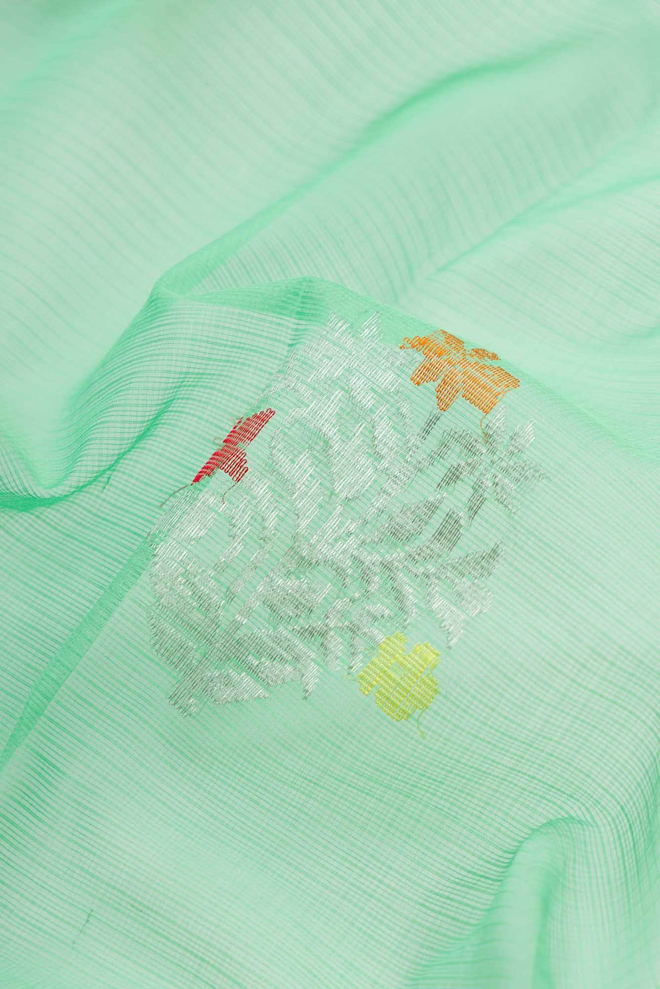 Pure Silk Pure Zari Mint Green Kota Saree - Image 3