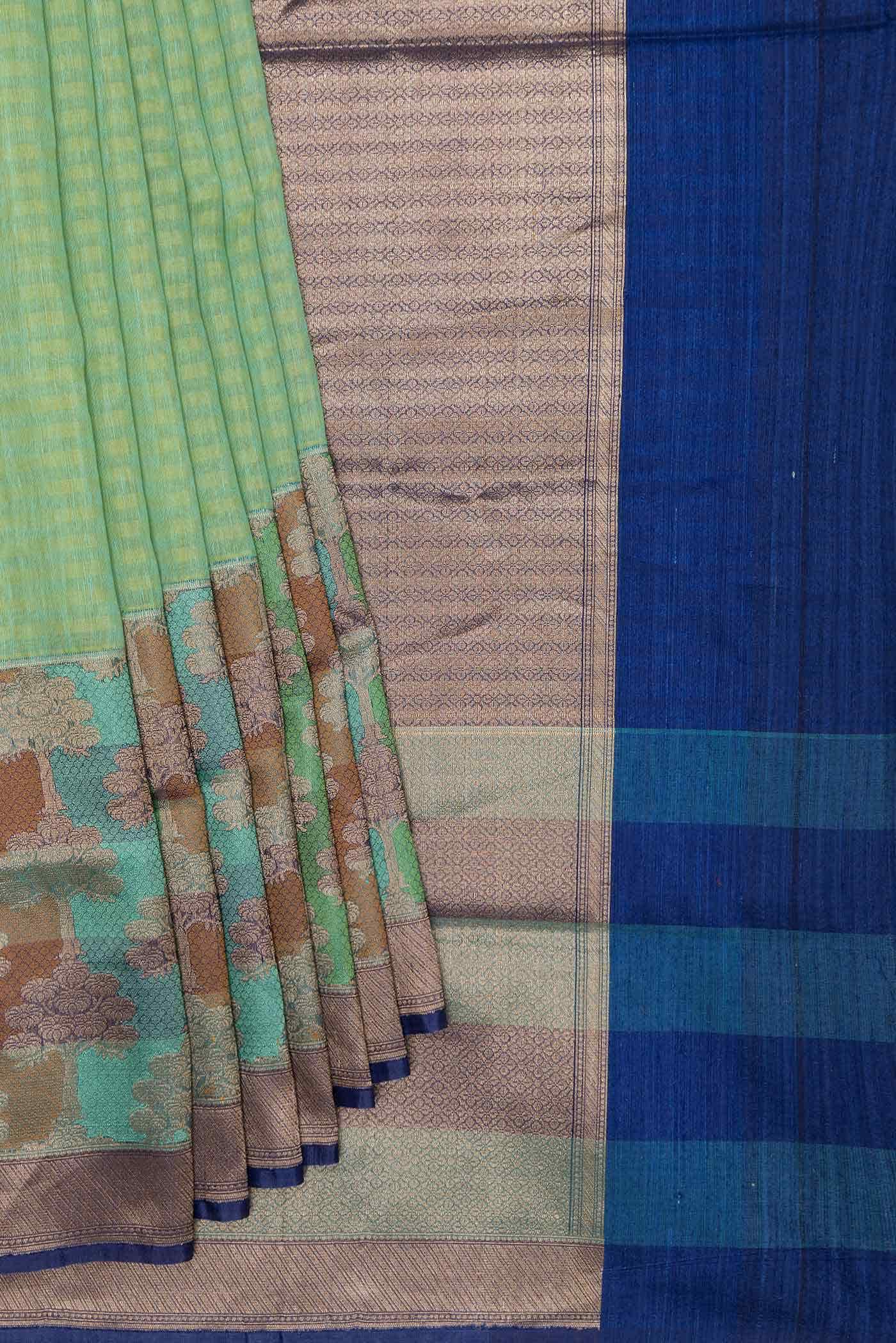 Green Dual Tone Linen Saree - Image 2