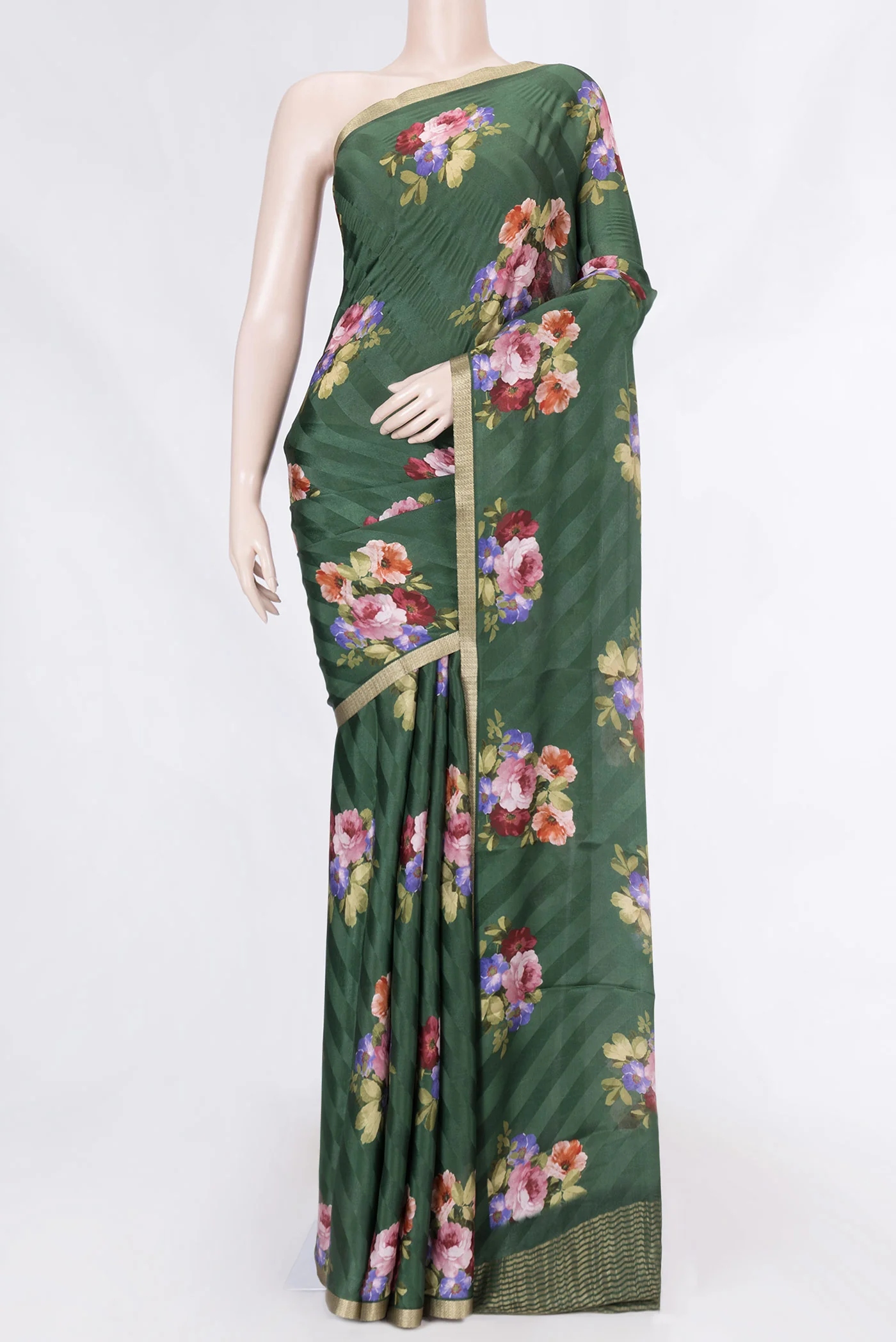 Green Dual Tone Mysore Crepe Saree