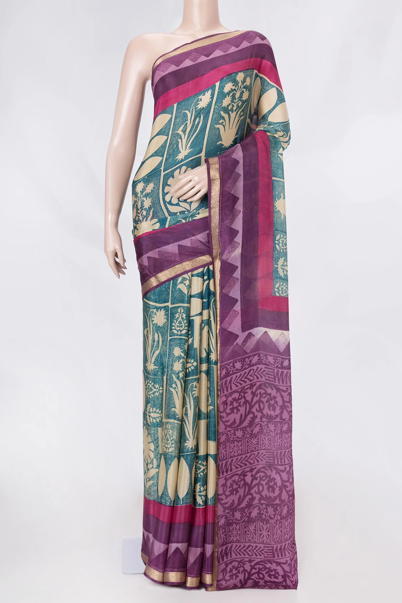 Blue Mysore Crepe Saree