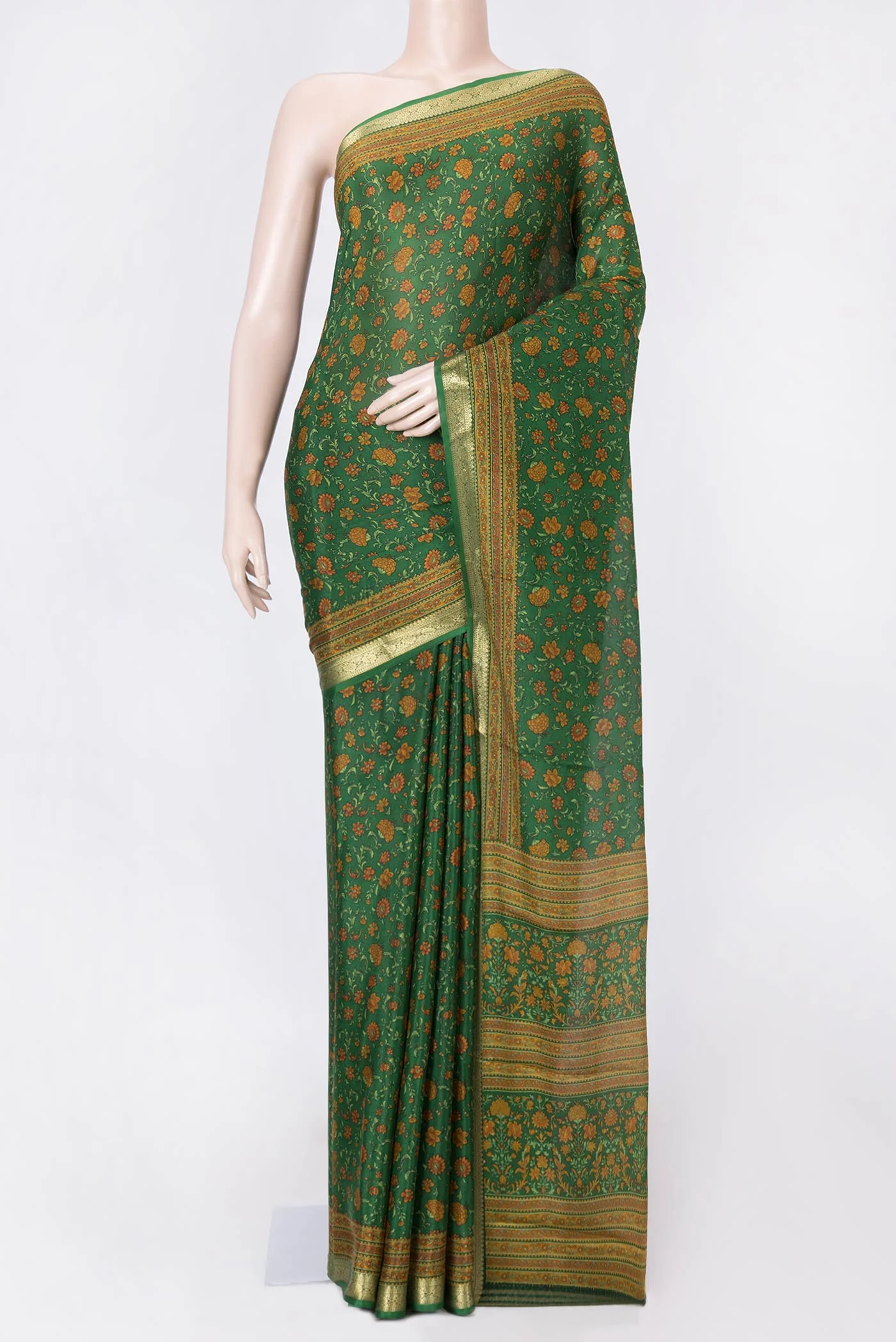 Green Dual Tone Mysore Crepe Saree
