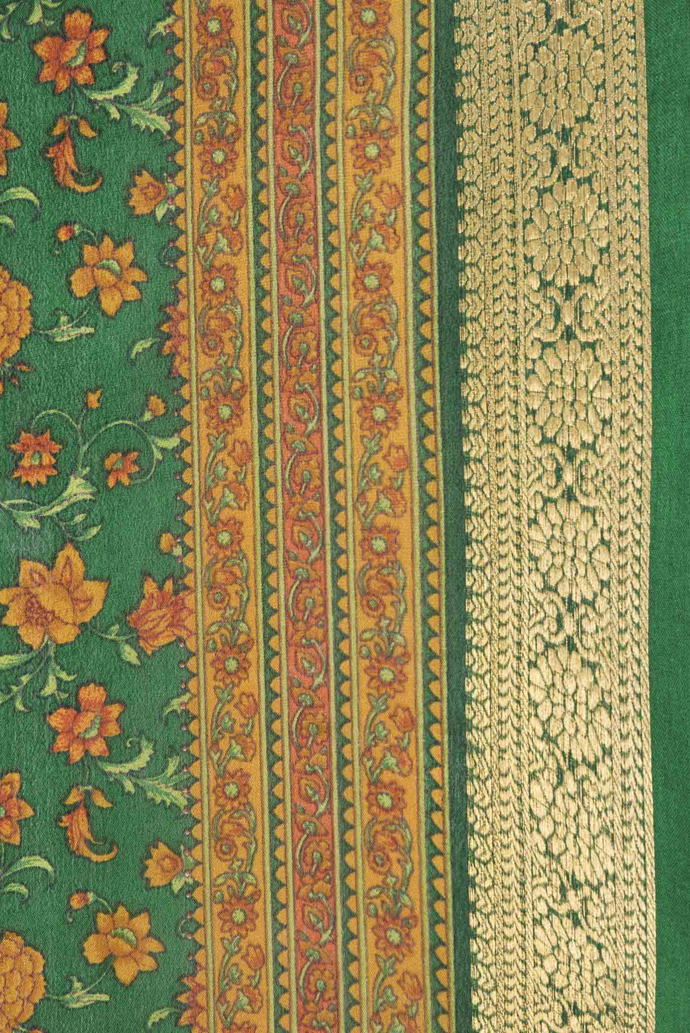 Green Dual Tone Mysore Crepe Saree - Image 3