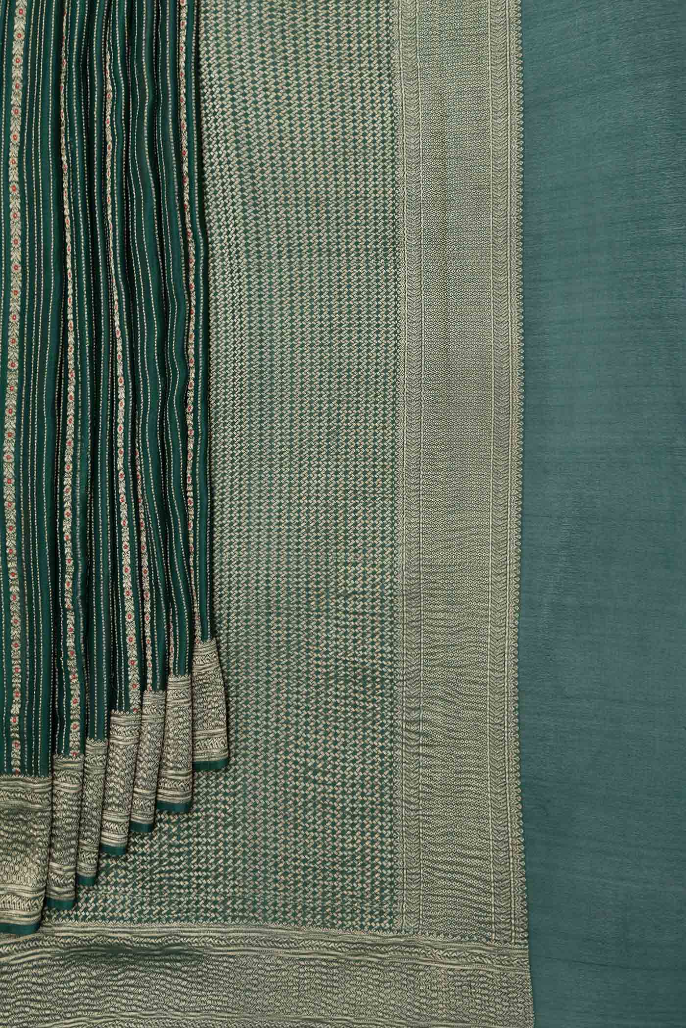 Green Dual Tone Mysore Georgette Saree - Image 4