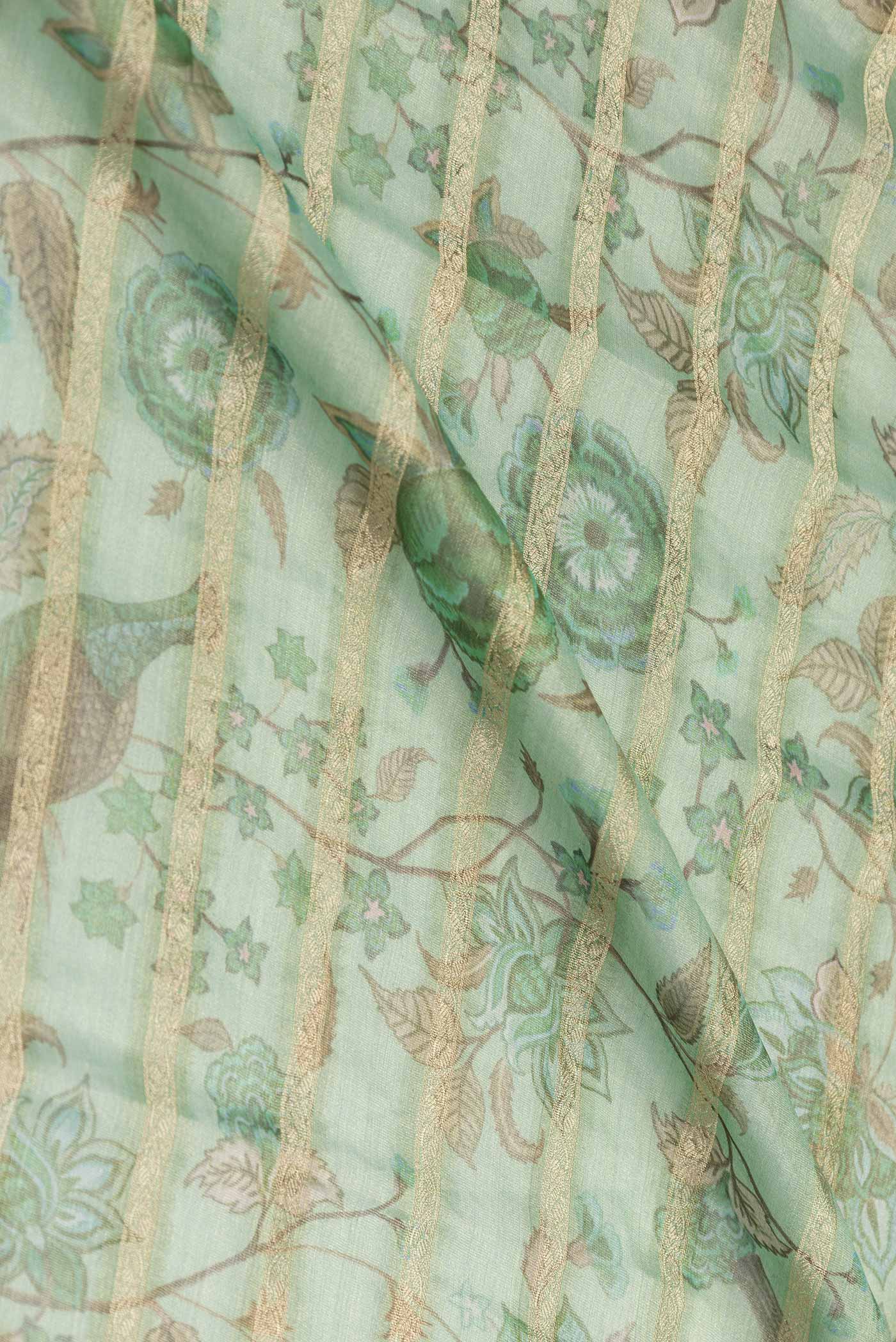 Green Dual Tone Mysore Georgette Saree - Image 2