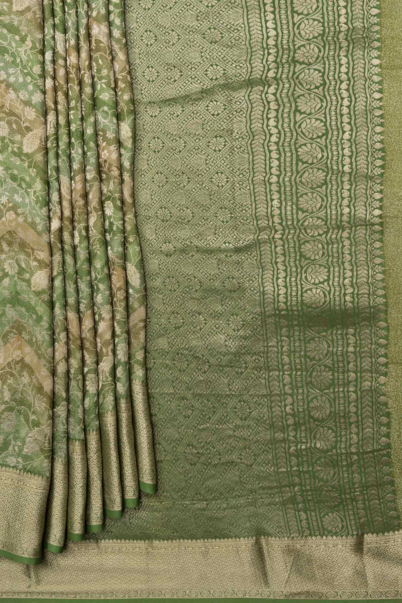 Green Mysore Crepe Saree - Image 4