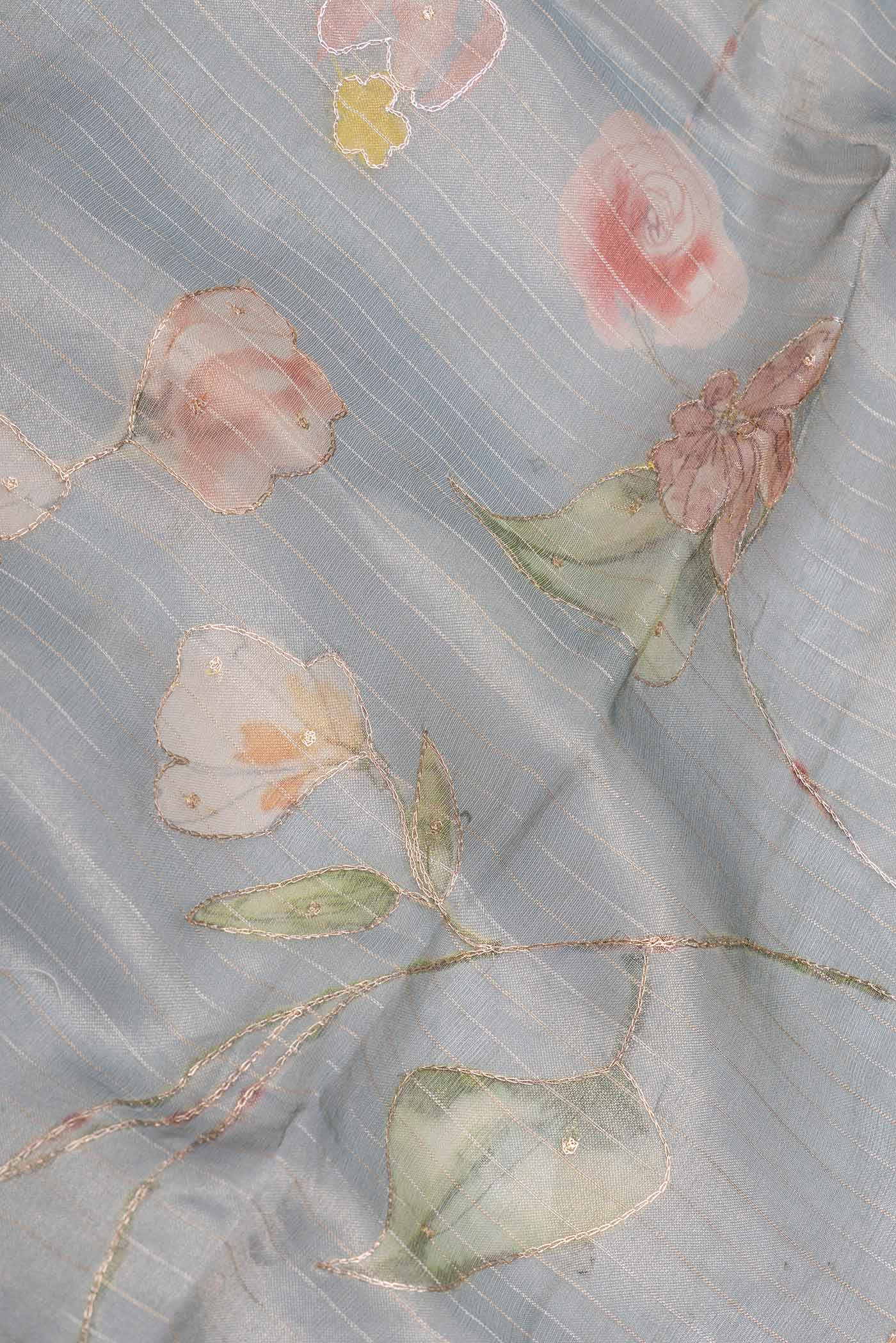 Blue Grey Organza Silk Saree - Image 2