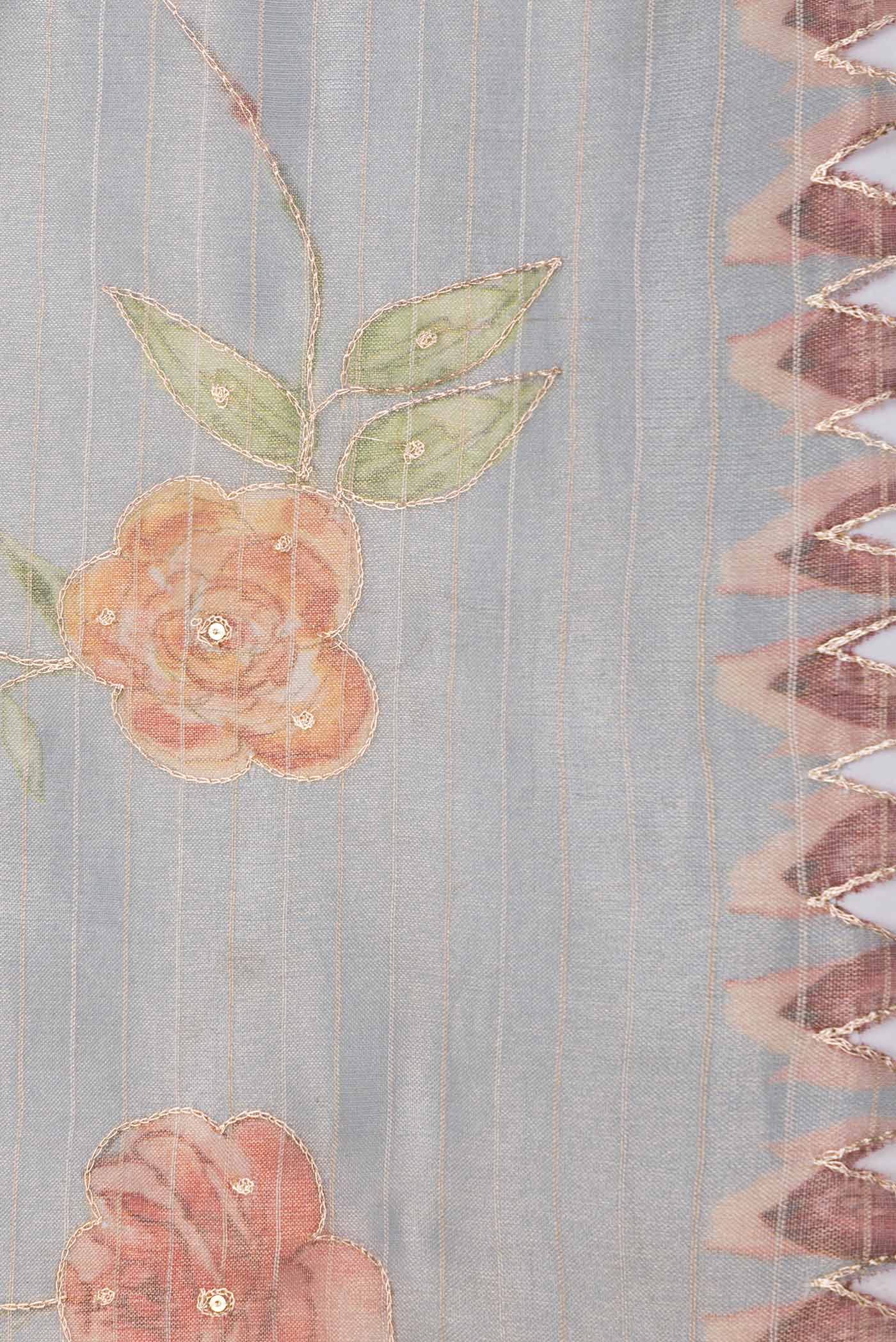 Blue Grey Organza Silk Saree - Image 3
