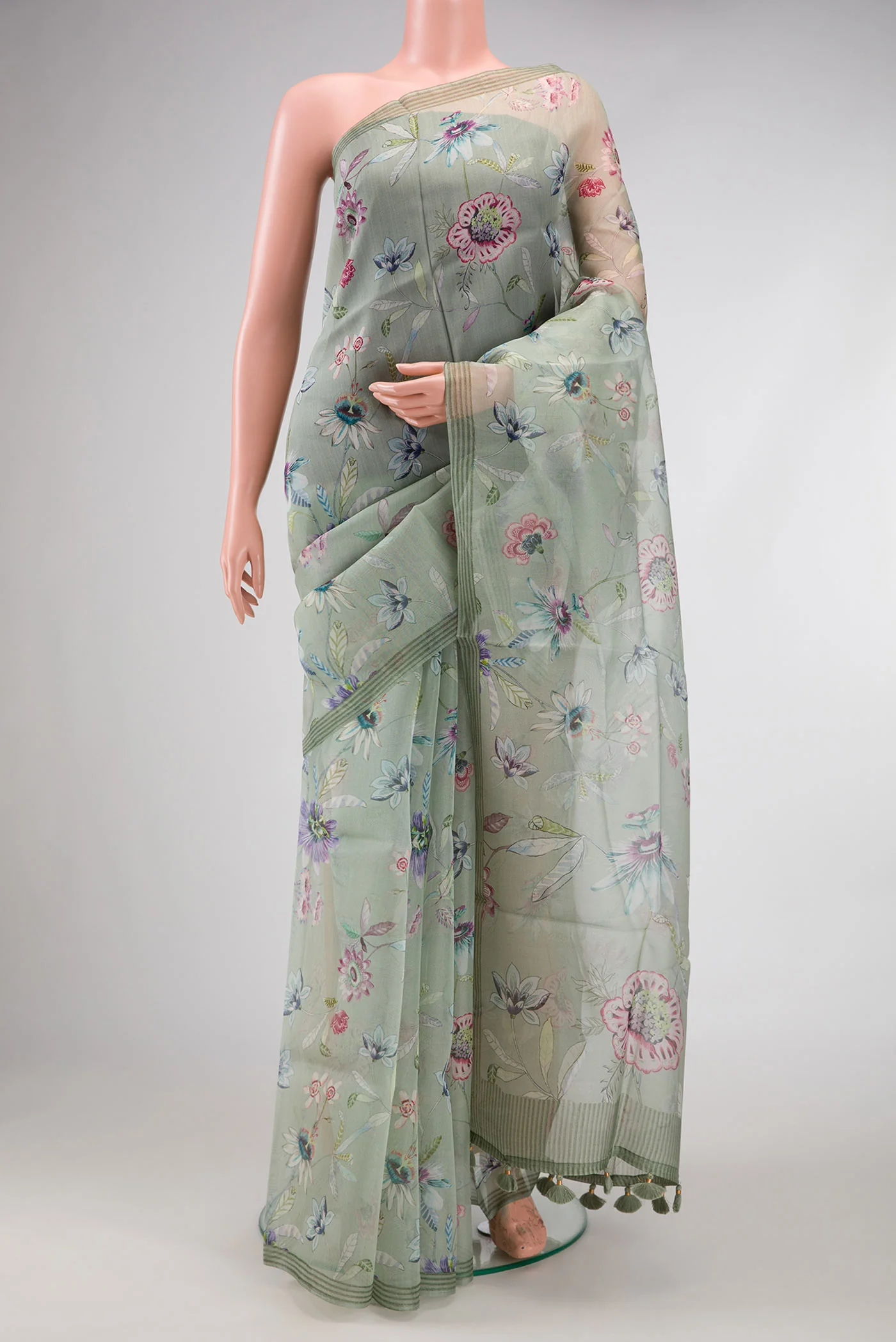 Sage Green Organza Silk Saree