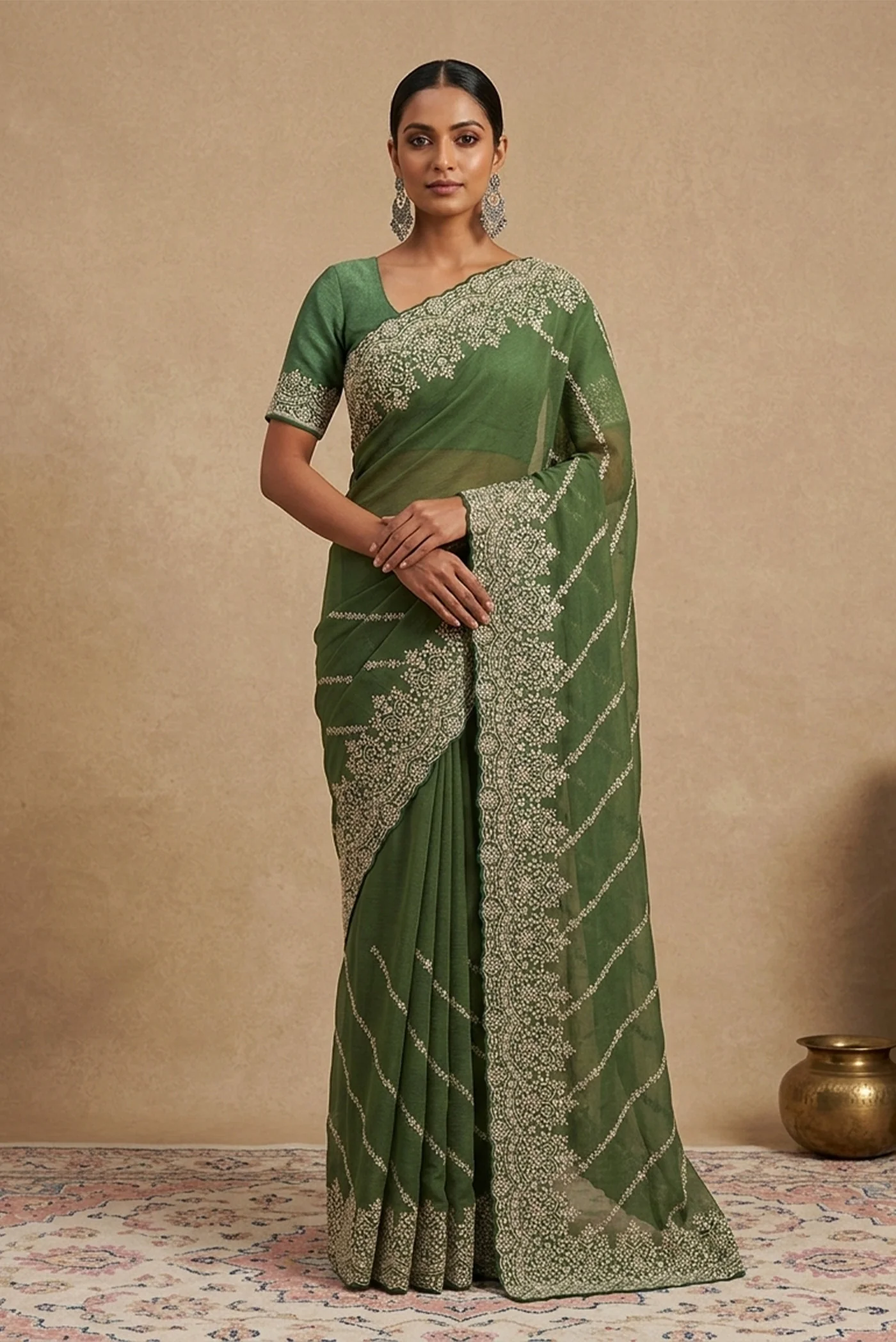 Green Organza Silk Saree