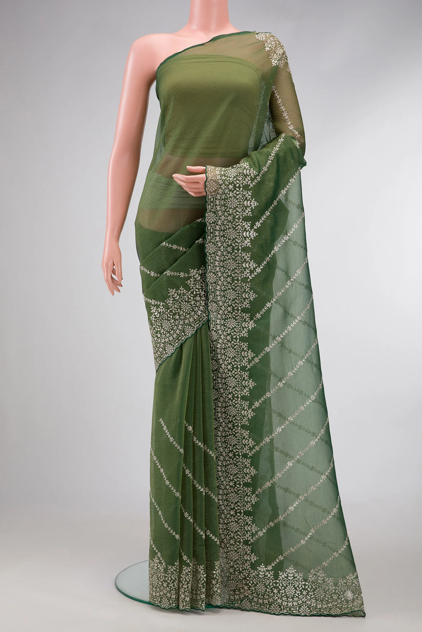 Green Organza Silk Saree - Image 2