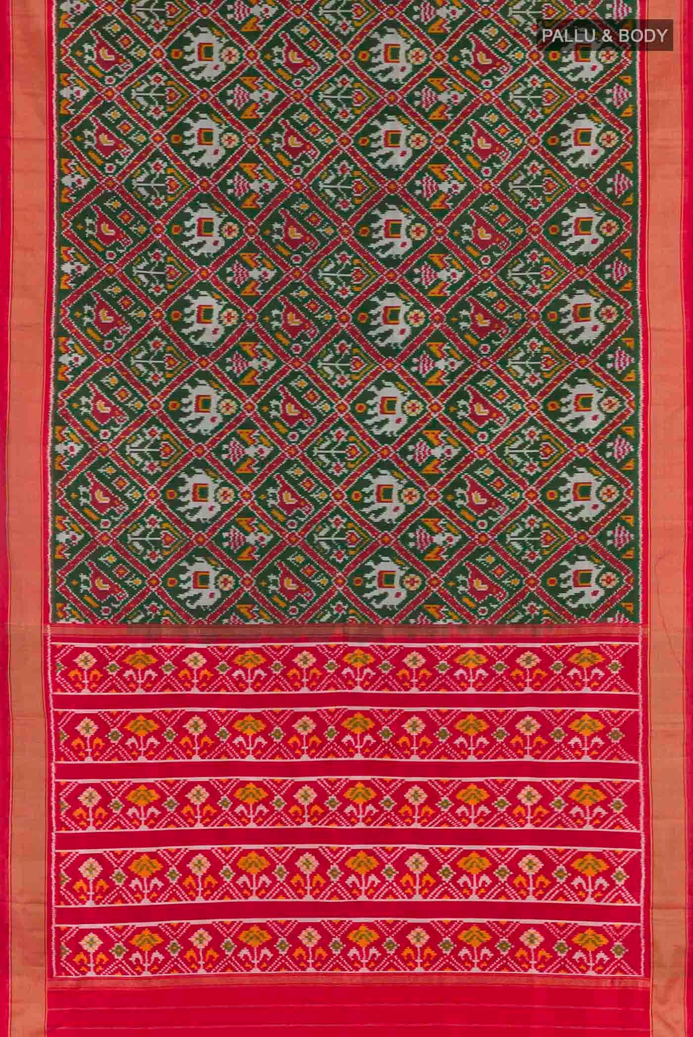 Green Dual Tone Pochampally Silk Saree - Image 3