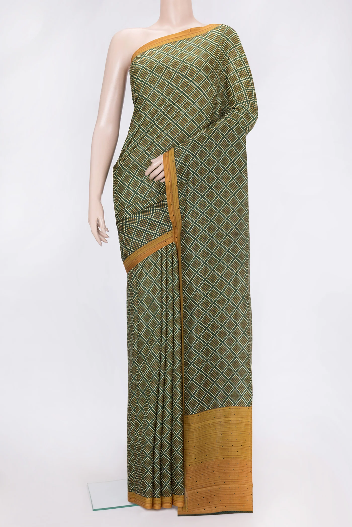 Bottle Green Printed Silk Saree