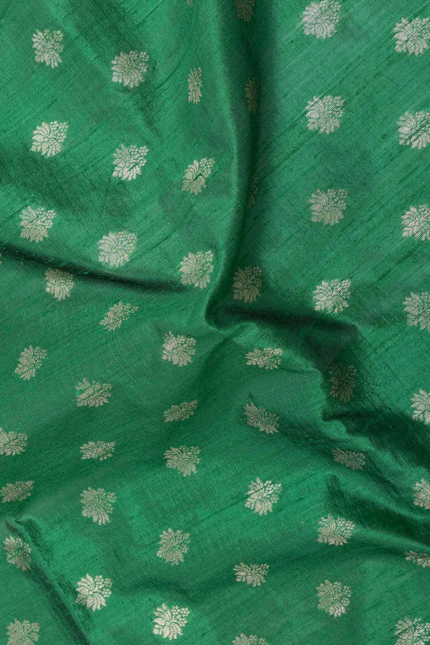 Green Dual Tone Raw Silk Saree - Image 2