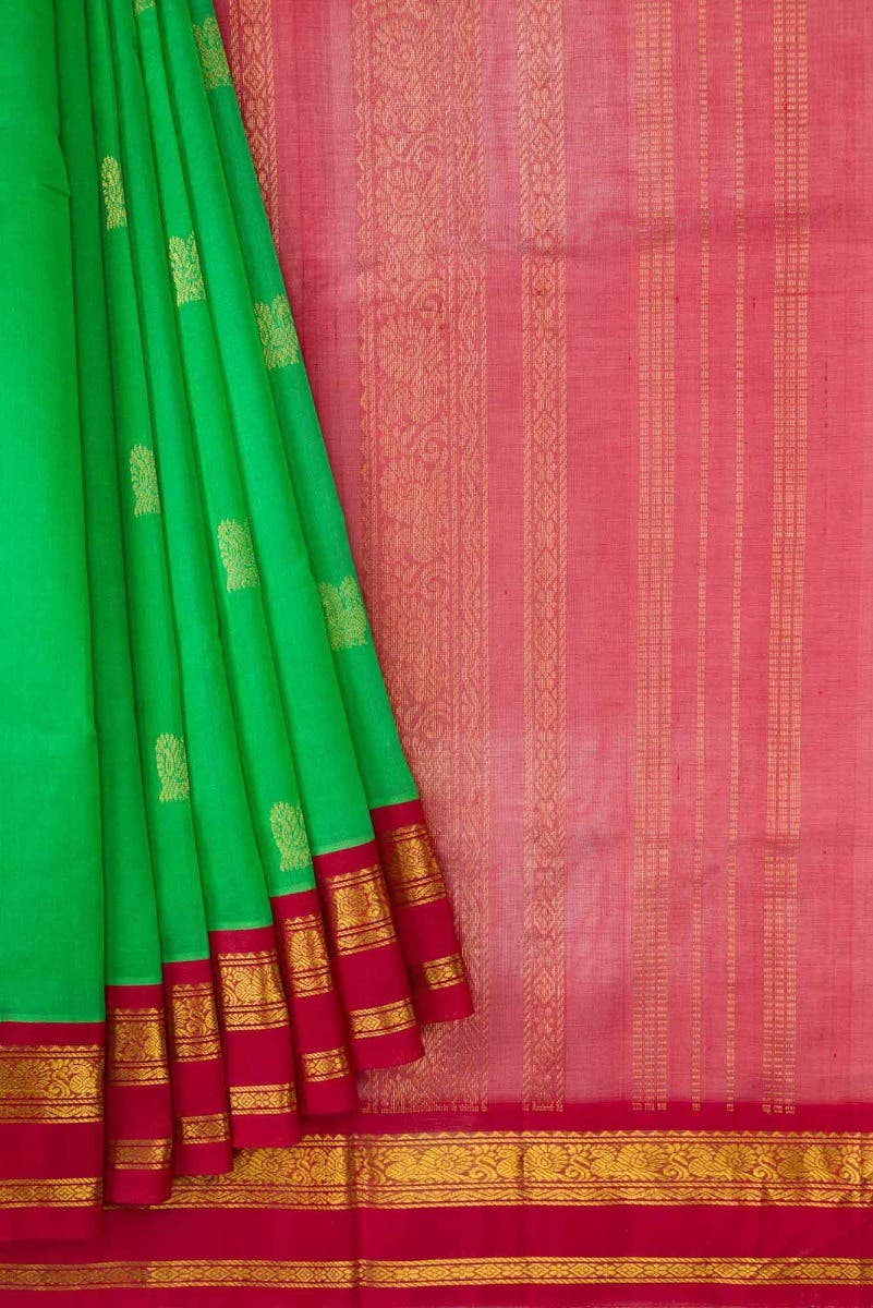 Green Dual Tone Silk Cotton Saree - Image 2