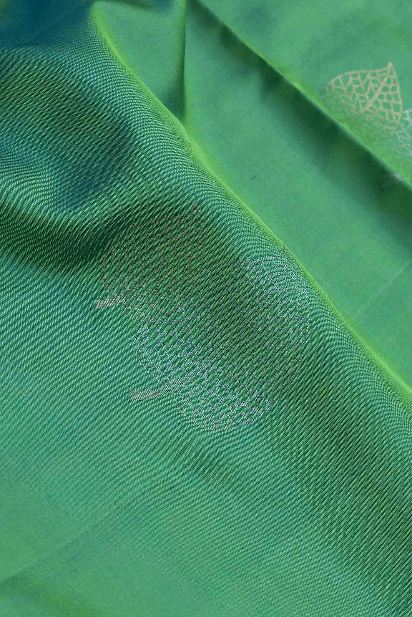 Green with Blue Color Soft Silk Saree - Image 2