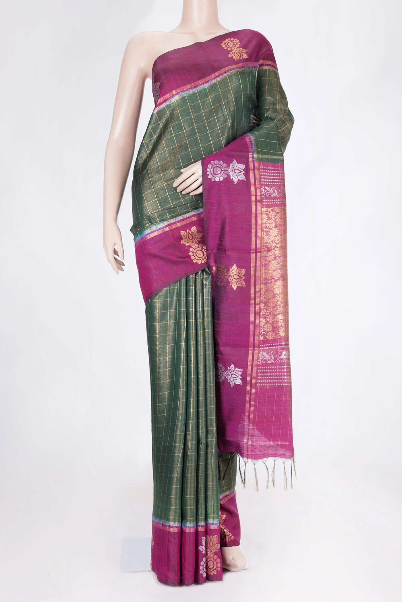 Green Dual Tone Tussar Saree